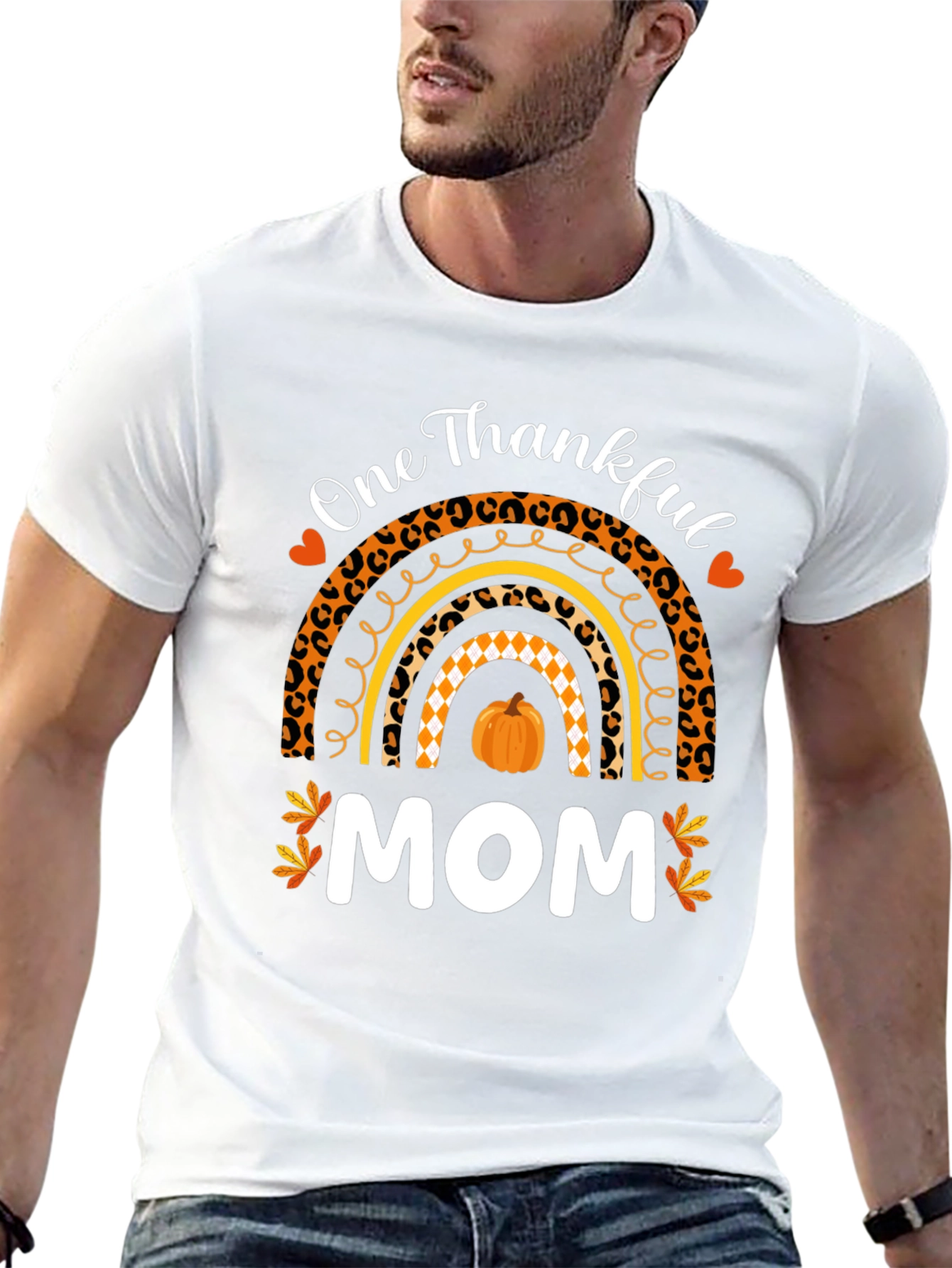 Thankful Mom T-Shirt - Fall Rainbow Thanksgiving Tee