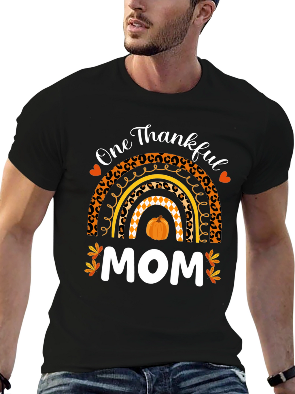 Thankful Mom T-Shirt - Fall Rainbow Thanksgiving Tee