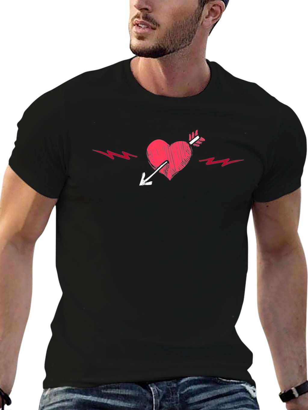 Heart Arrow Graphic Tee - Black Cotton T-Shirt