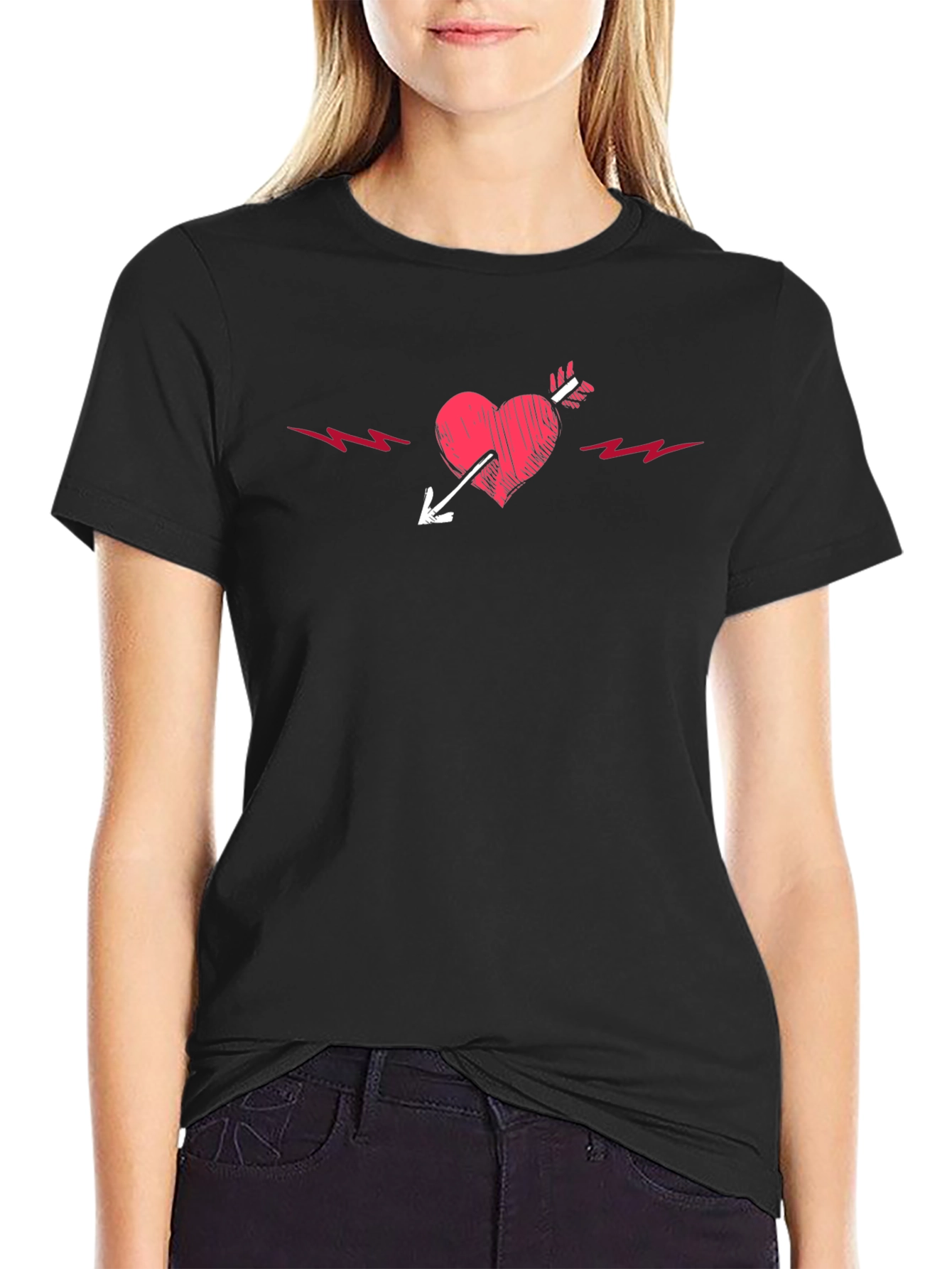 Heart Arrow Graphic Tee - Black Cotton T-Shirt