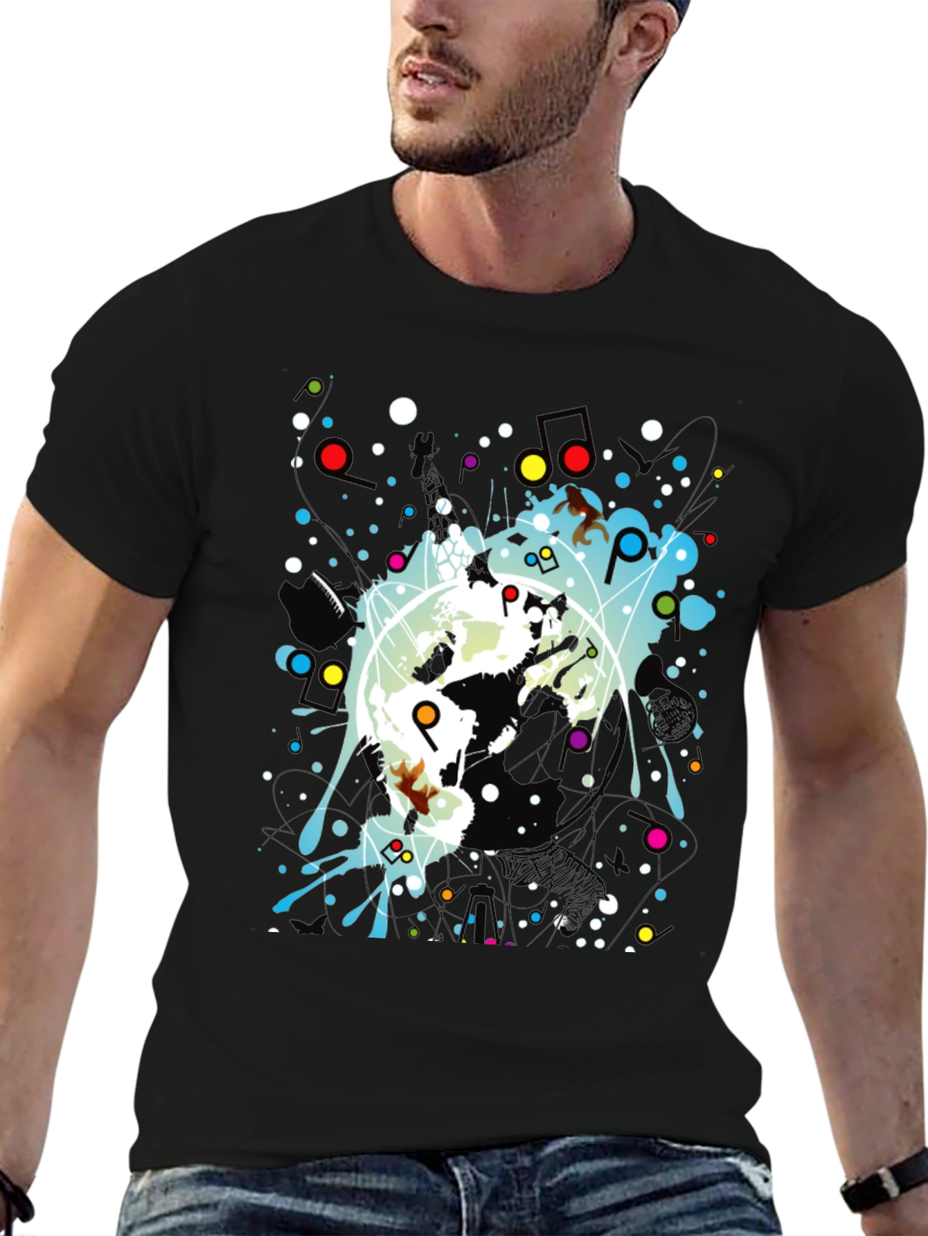 Abstract Graphic Print Black Crew Neck T-Shirt