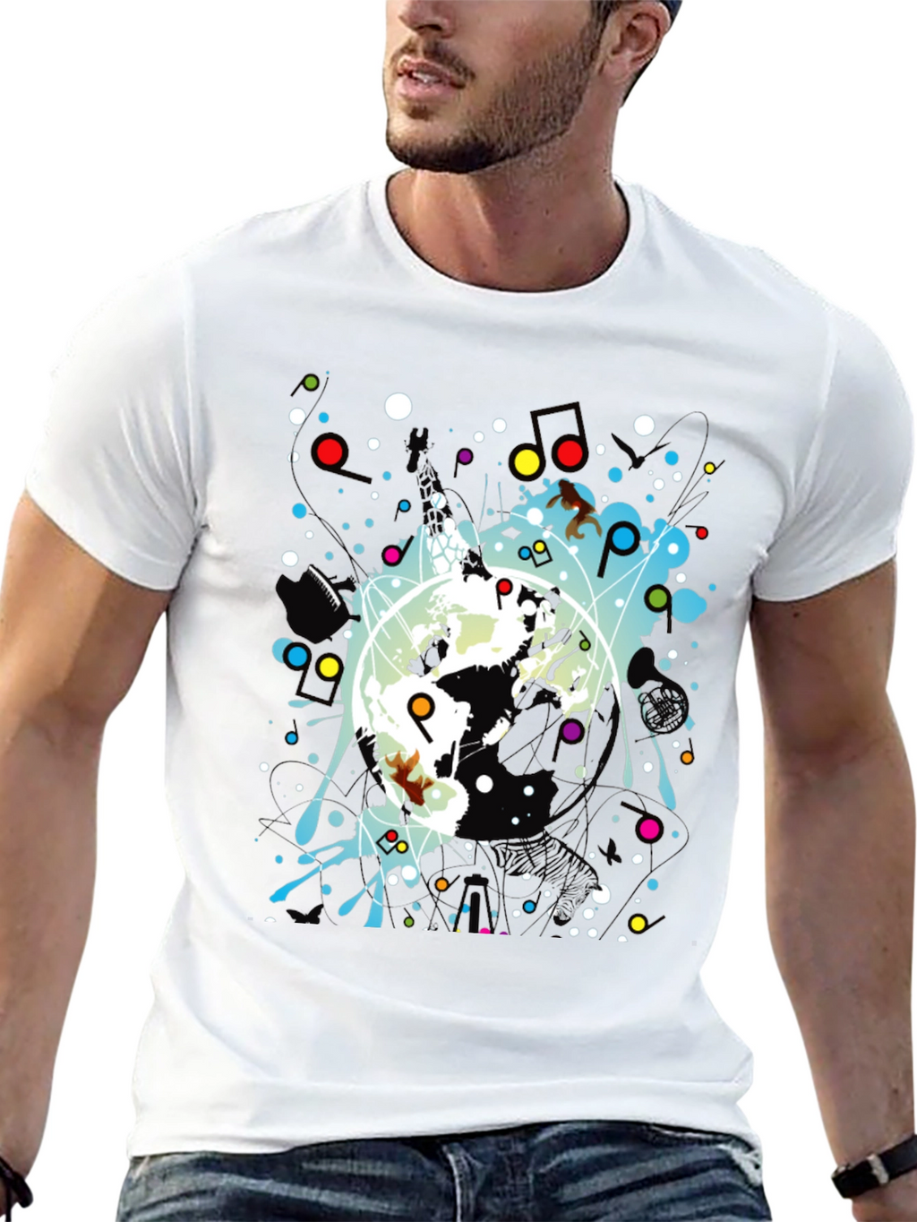 Abstract Graphic Print Black Crew Neck T-Shirt