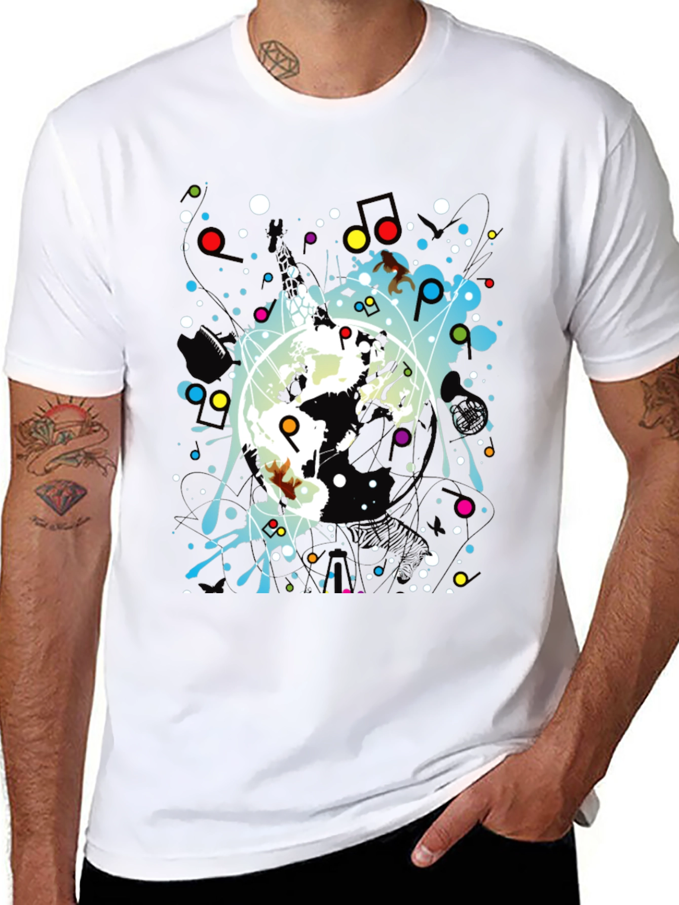 Abstract Graphic Print Black Crew Neck T-Shirt