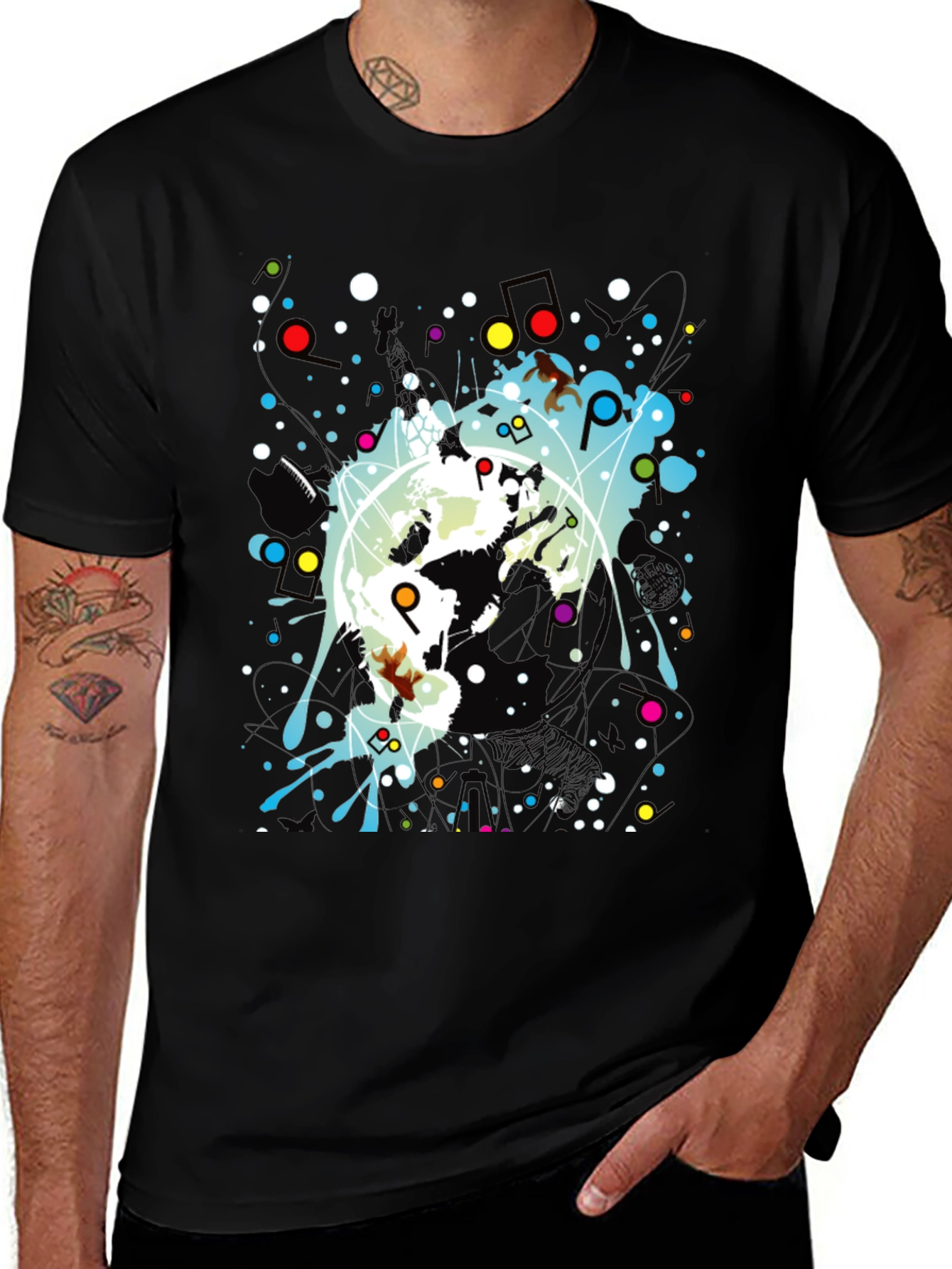 Abstract Graphic Print Black Crew Neck T-Shirt