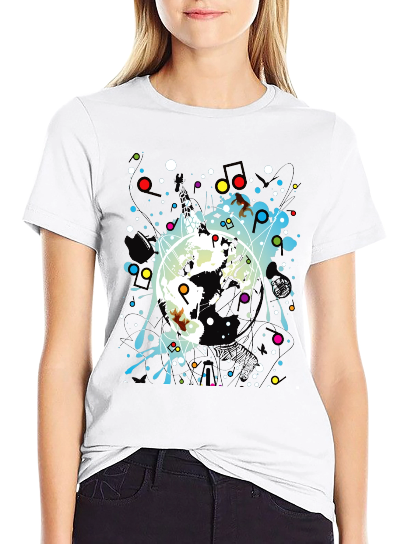 Abstract Graphic Print Black Crew Neck T-Shirt