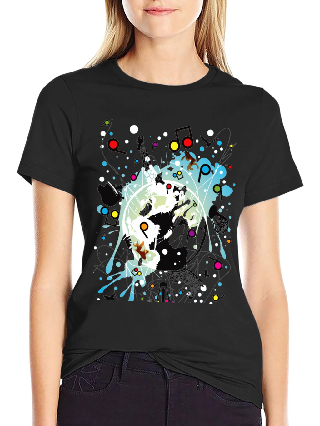 Abstract Graphic Print Black Crew Neck T-Shirt
