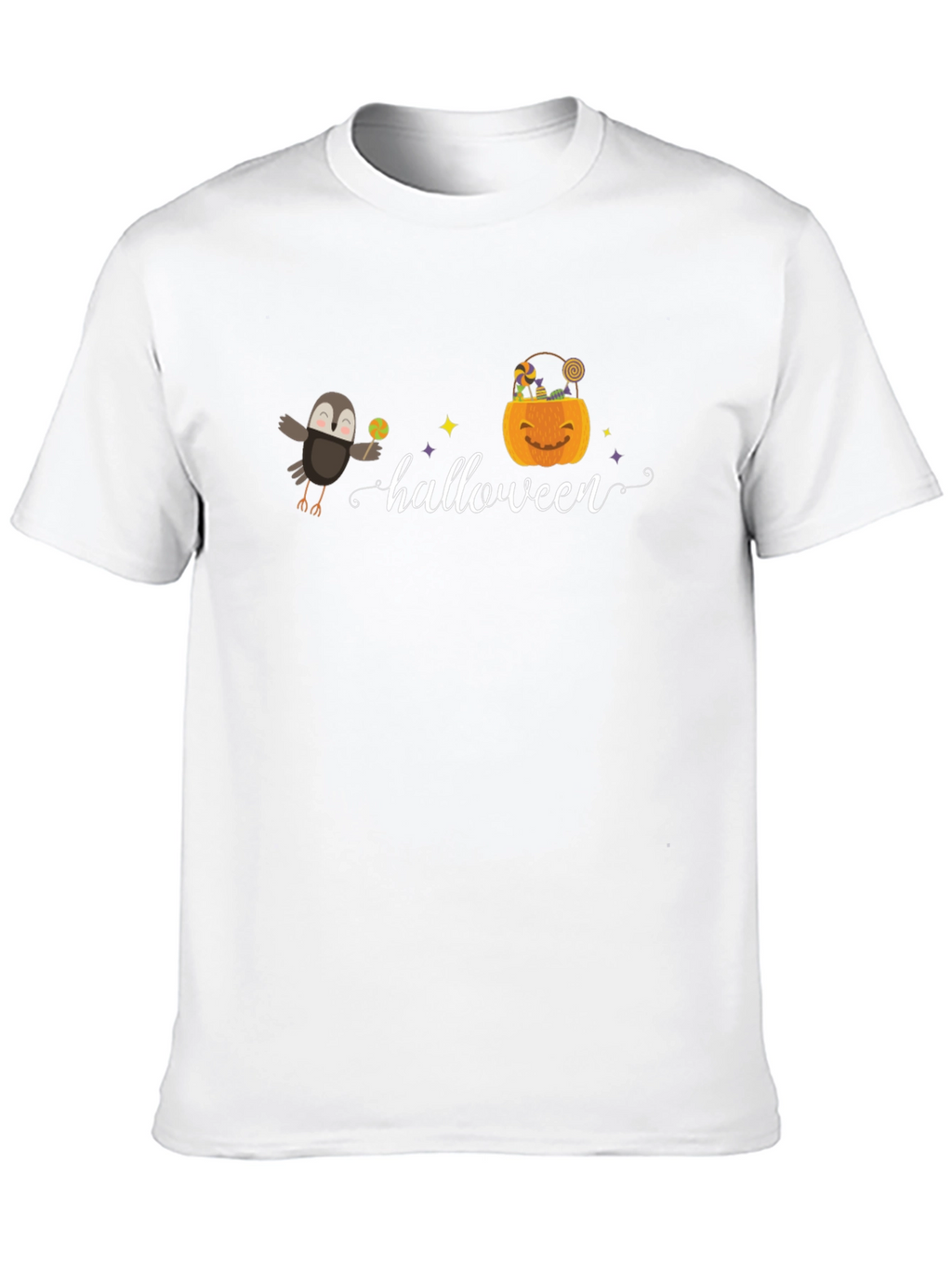 Halloween Graphic Tee - Crow & Pumpkin Design
