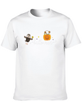Halloween Graphic Tee - Crow & Pumpkin Design