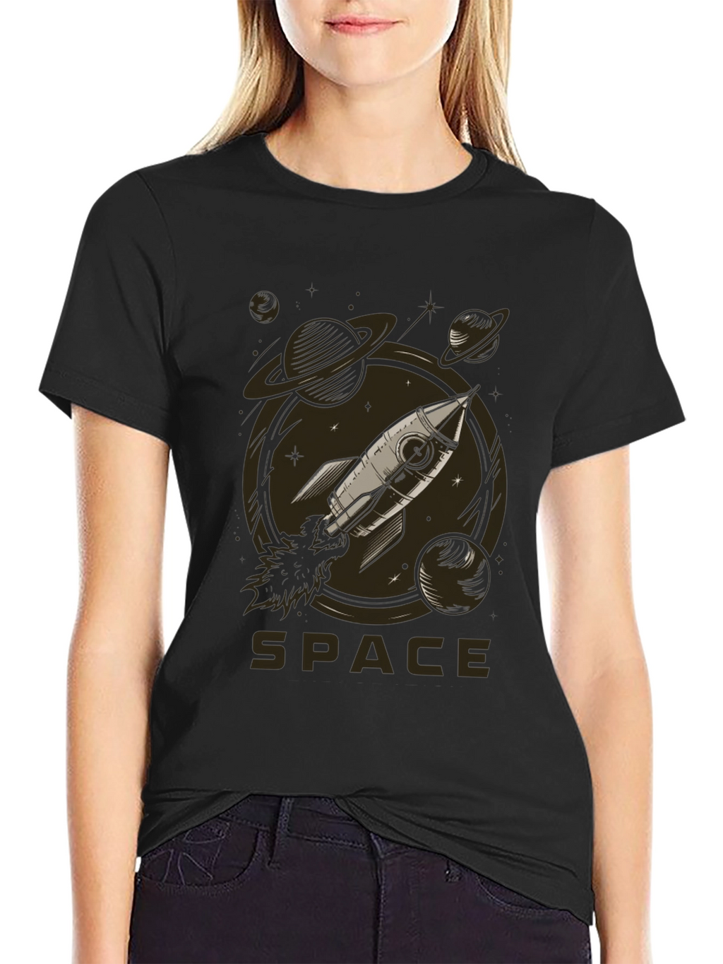 Space Rocket Graphic Tee - Black