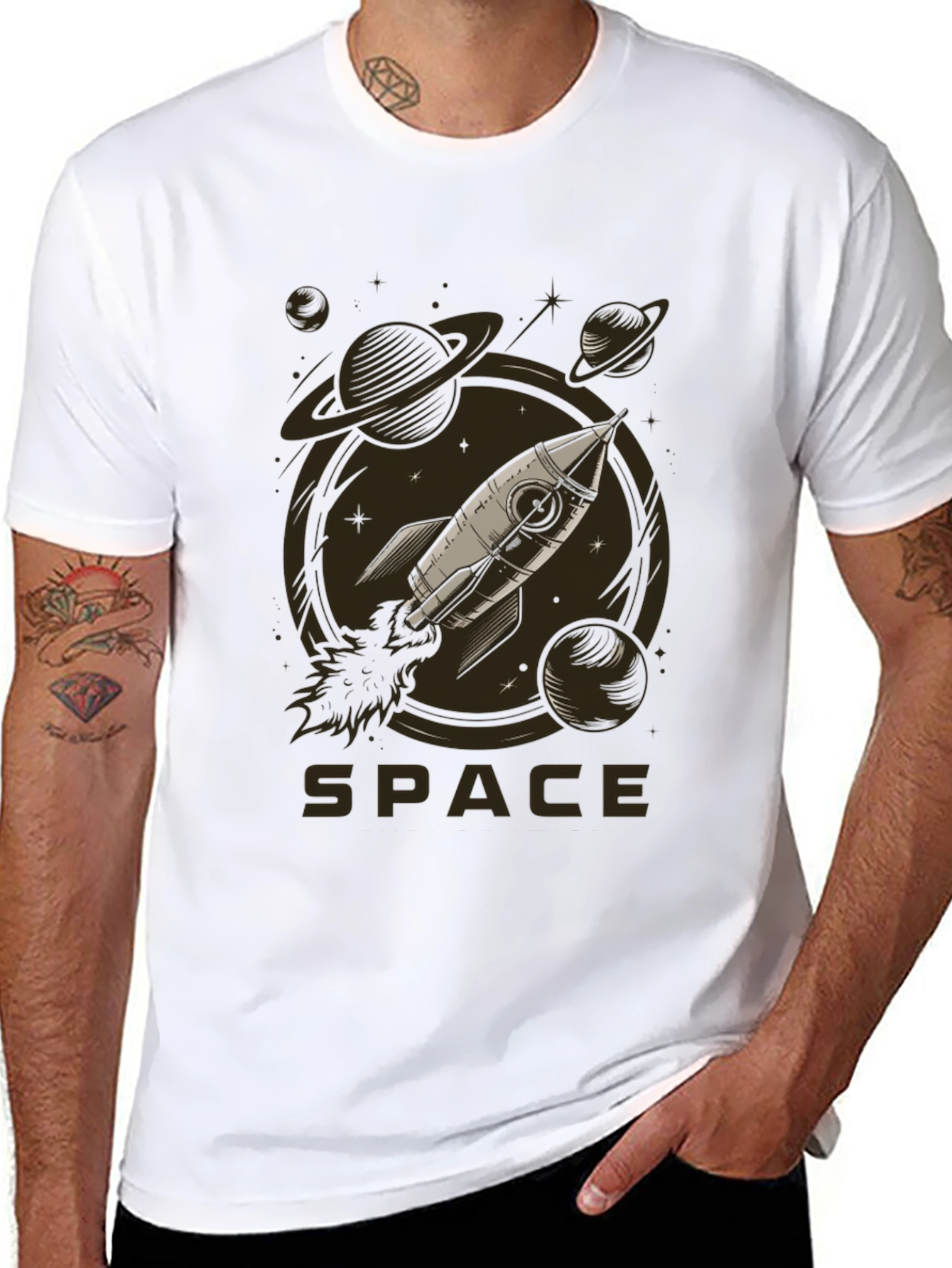 Space Rocket Graphic Tee - Black