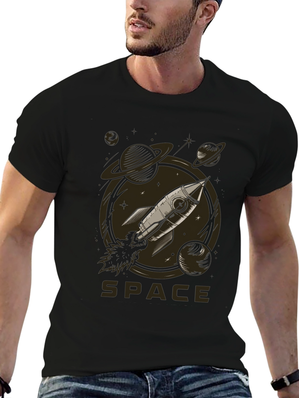 Space Rocket Graphic Tee - Black