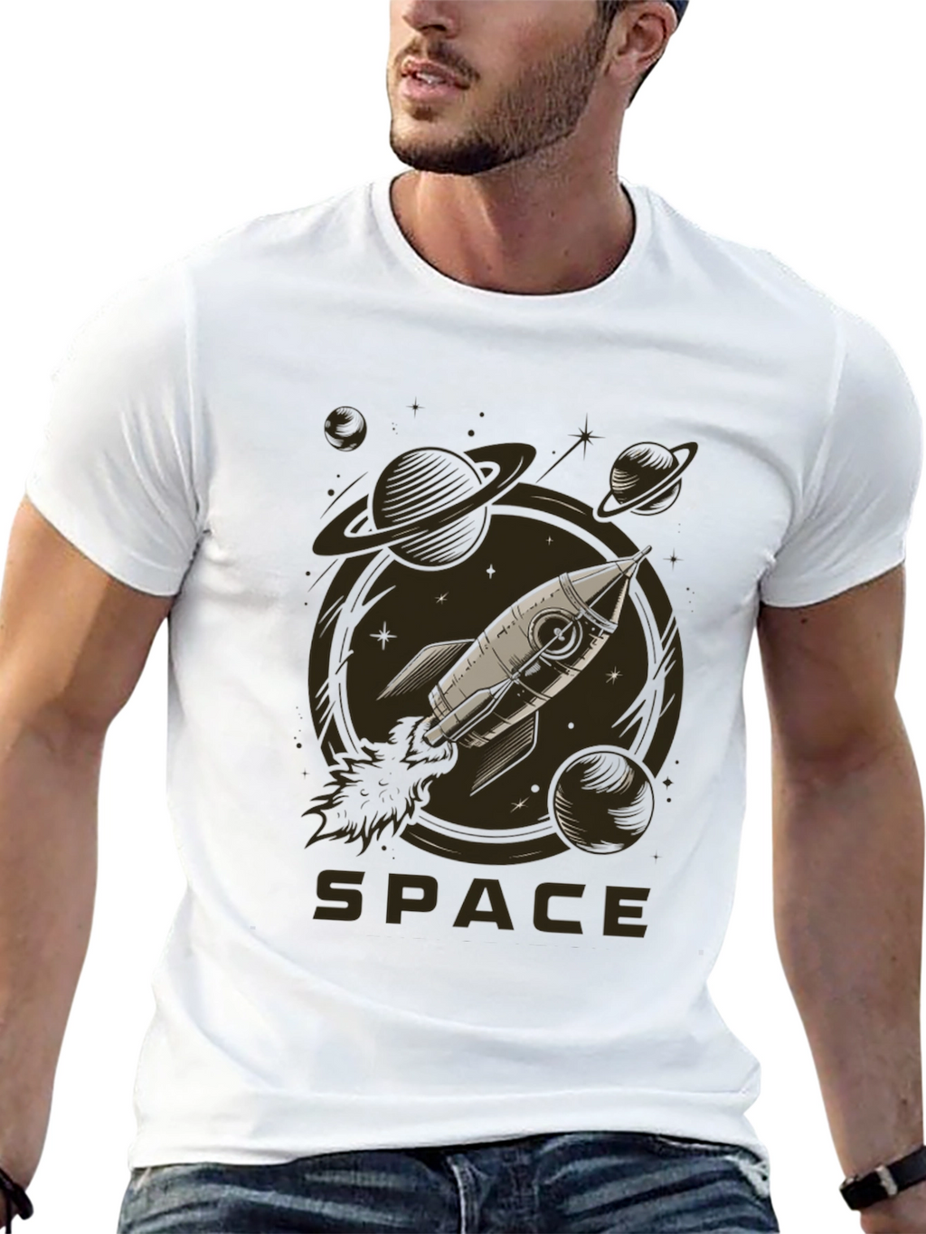 Space Rocket Graphic Tee - Black