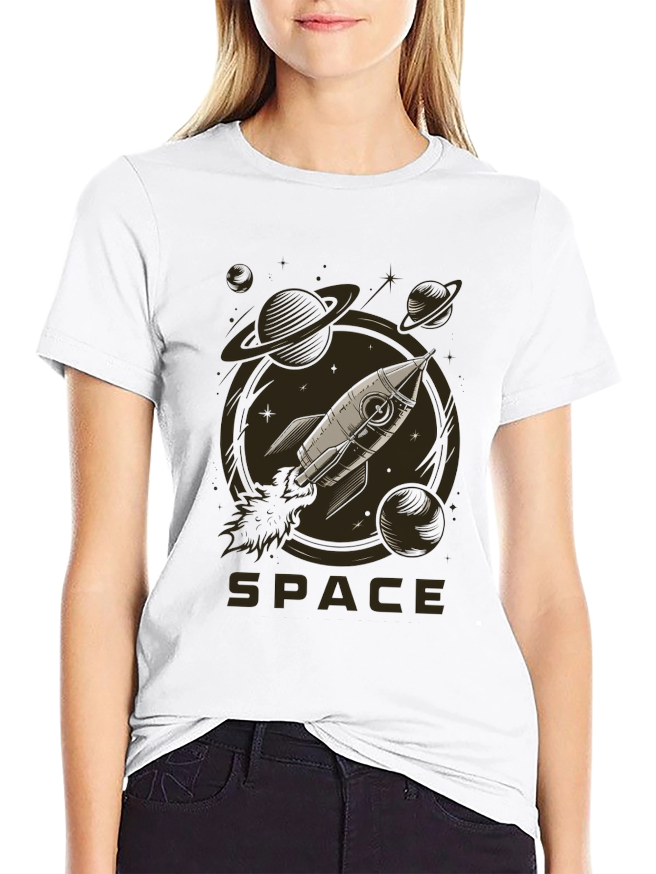 Space Rocket Graphic Tee - Black