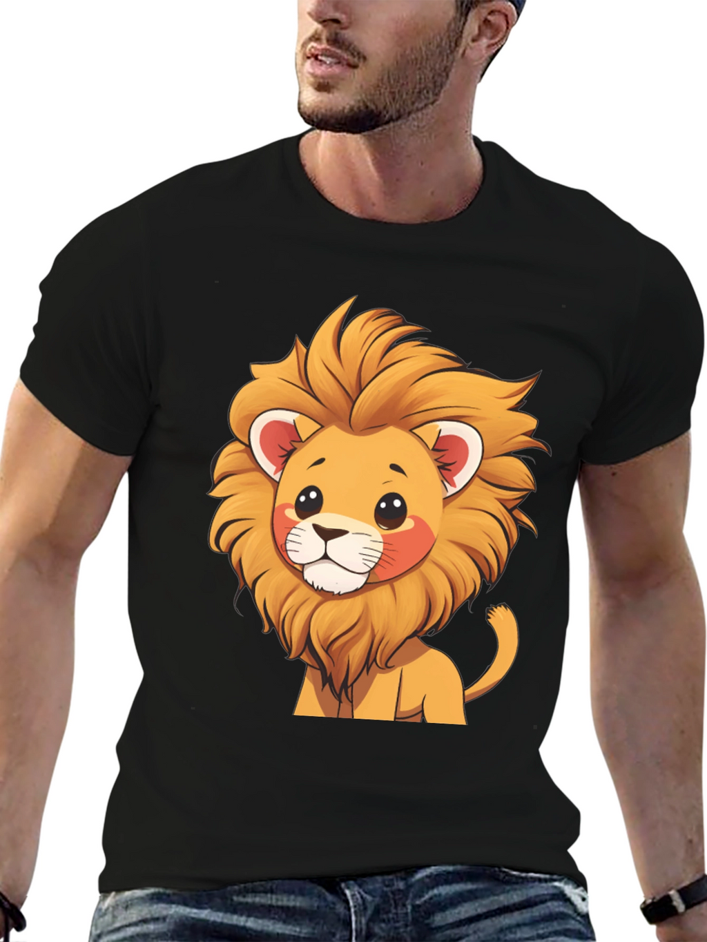 Cute Lion Graphic Tee - Black T-Shirt