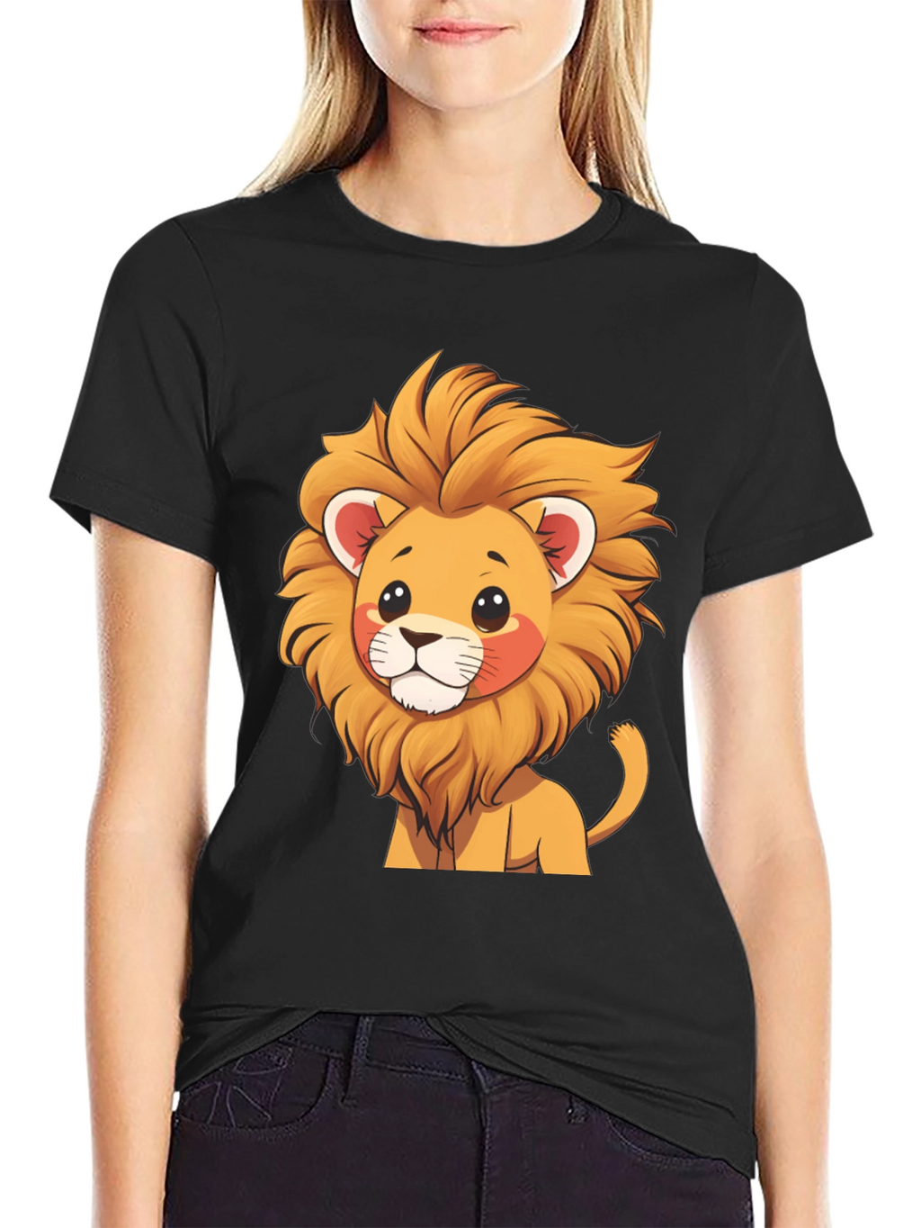 Cute Lion Graphic Tee - Black T-Shirt