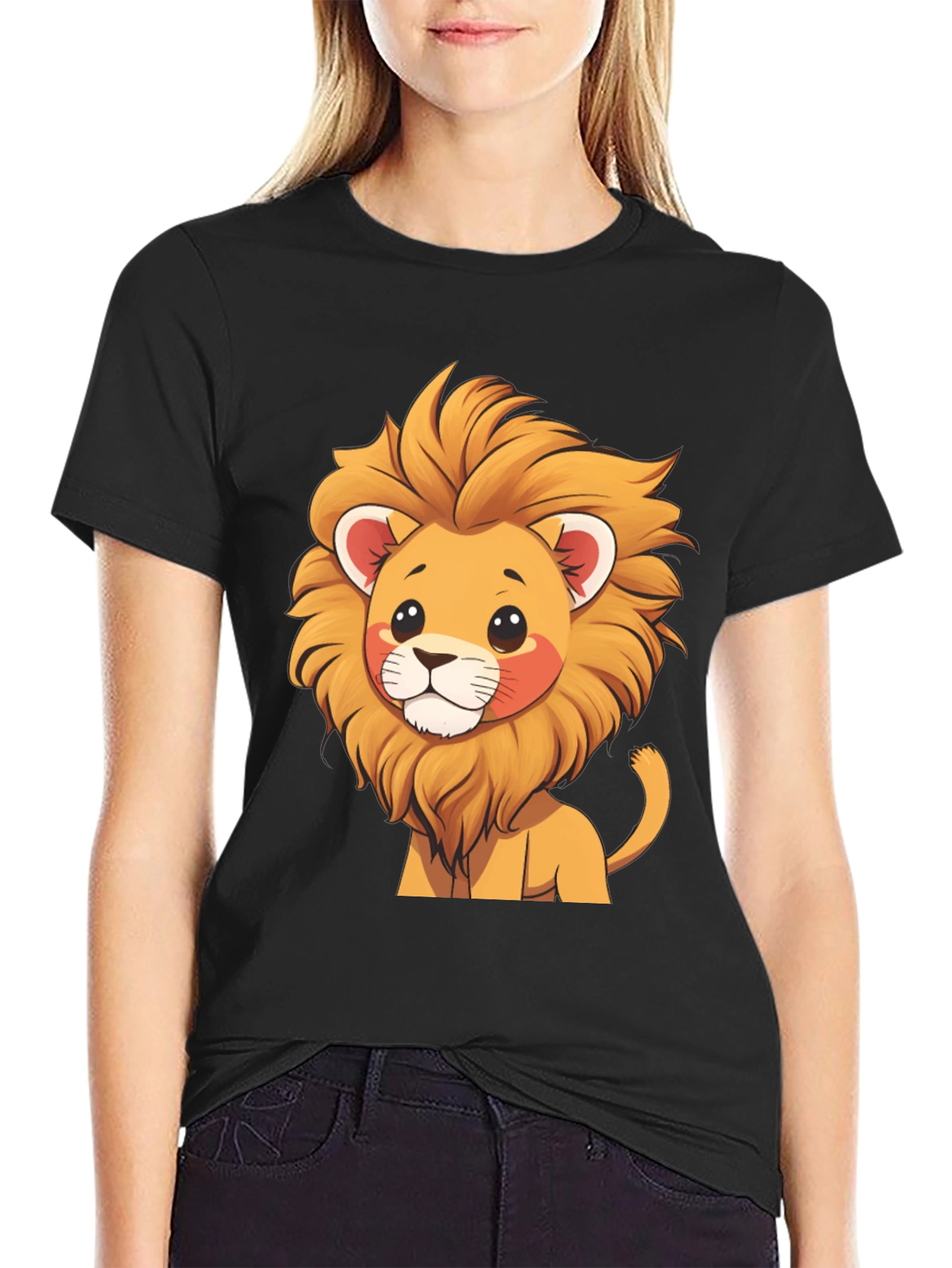 Cute Lion Graphic Tee - Black T-Shirt