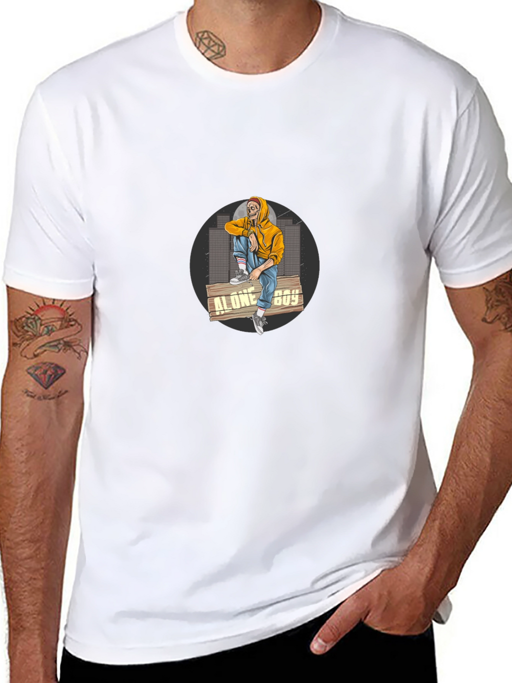 Alone Boy Graphic Print Black T-Shirt