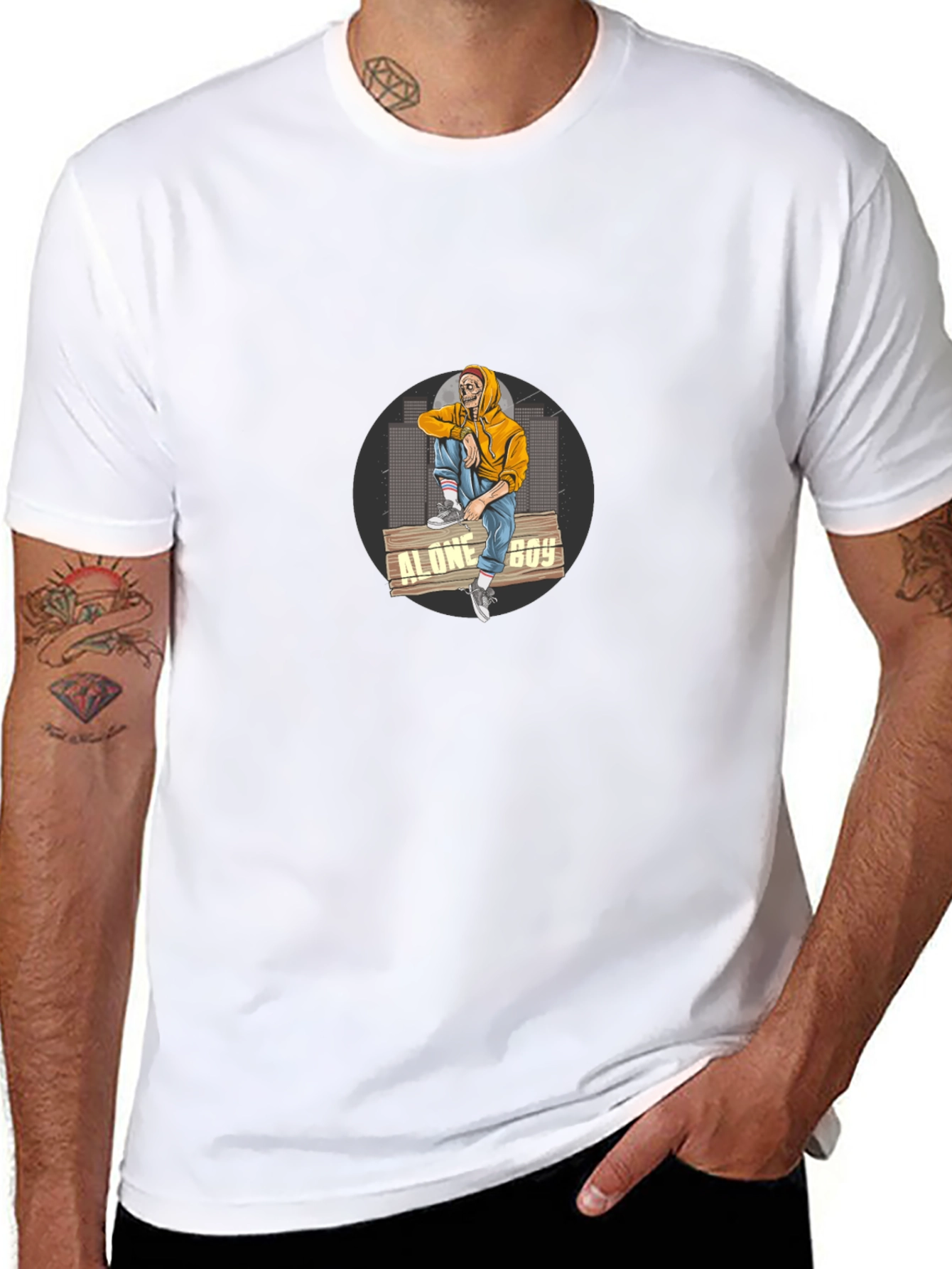 Alone Boy Graphic Print Black T-Shirt