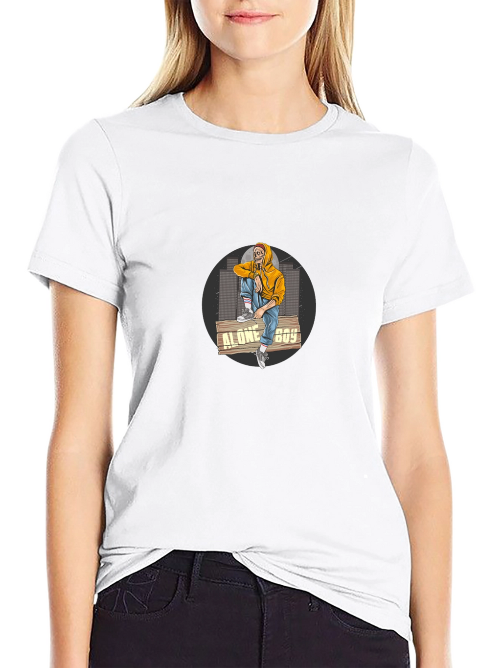 Alone Boy Graphic Print Black T-Shirt