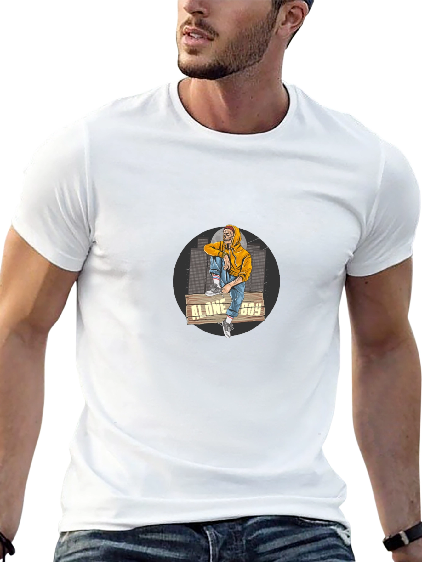 Alone Boy Graphic Print Black T-Shirt