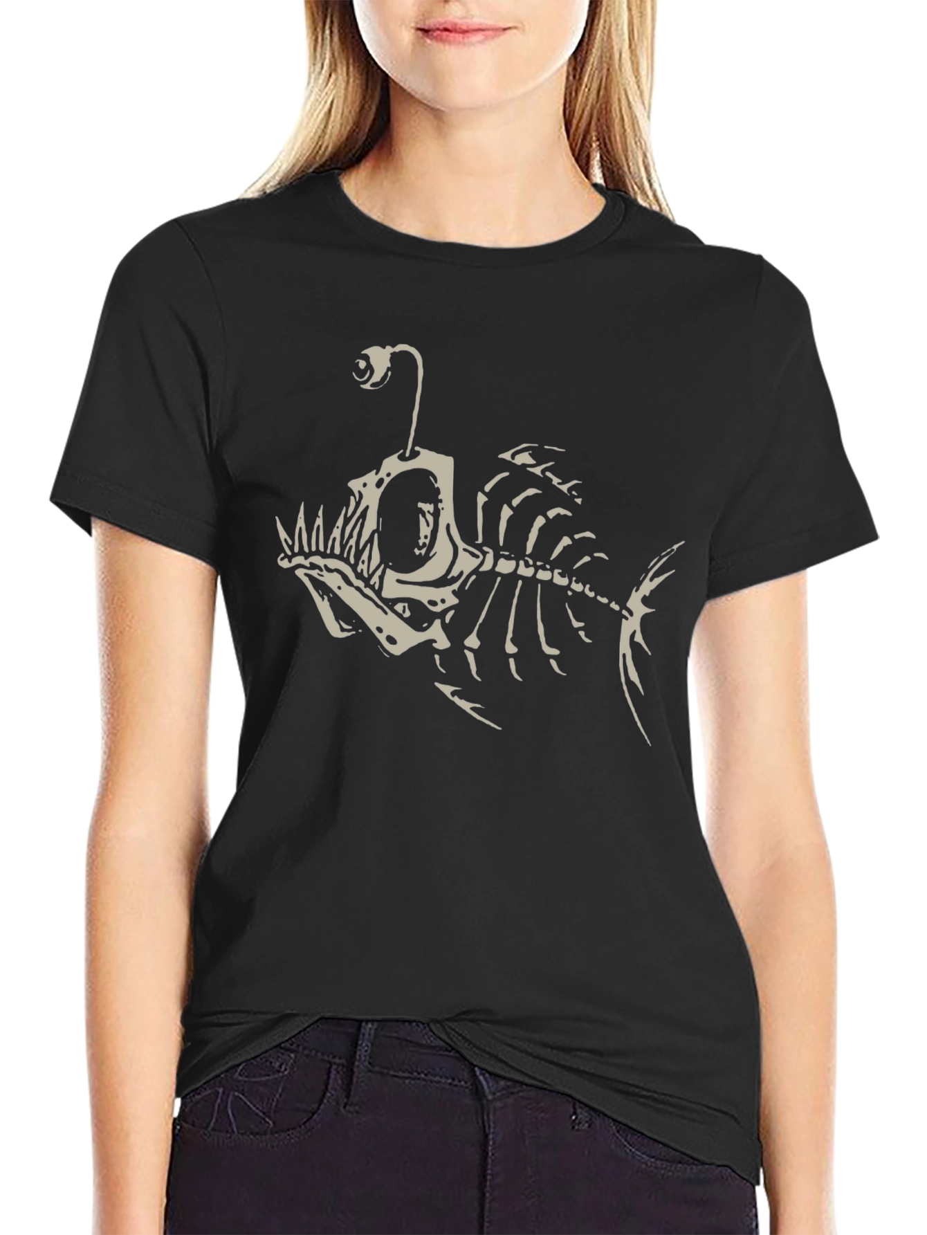 Angler Fish Skeleton Graphic Tee - Black Cotton T-Shirt