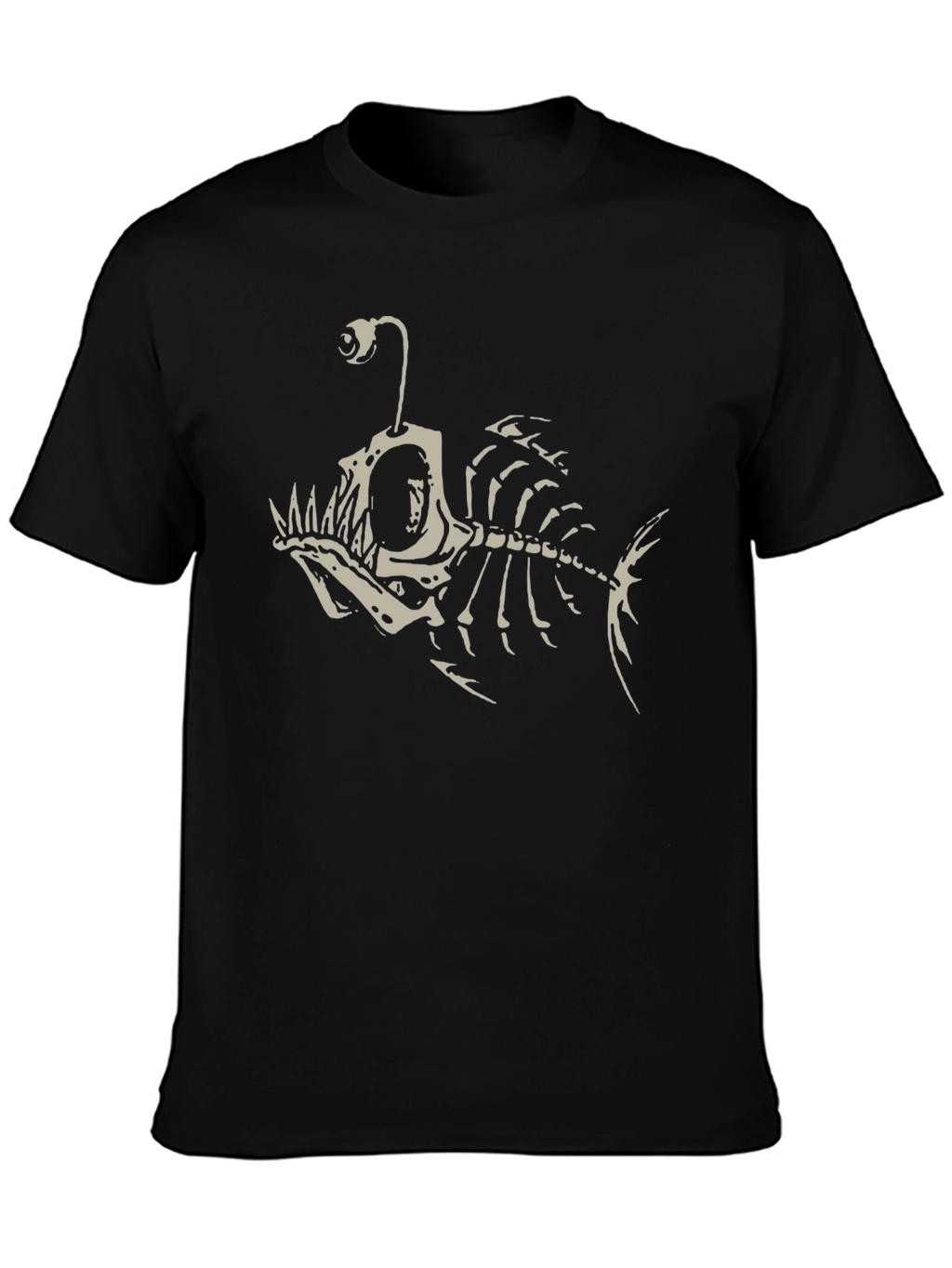 Angler Fish Skeleton Graphic Tee - Black Cotton T-Shirt