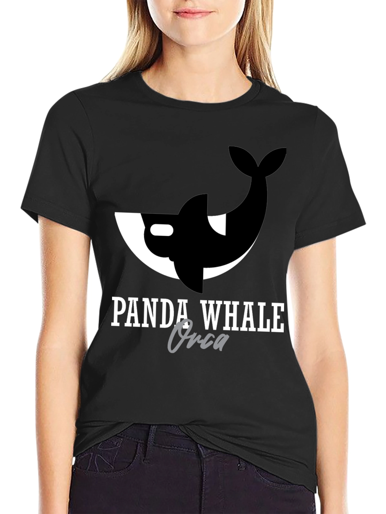 Panda Whale Orca Graphic Tee - Black Cotton T-Shirt