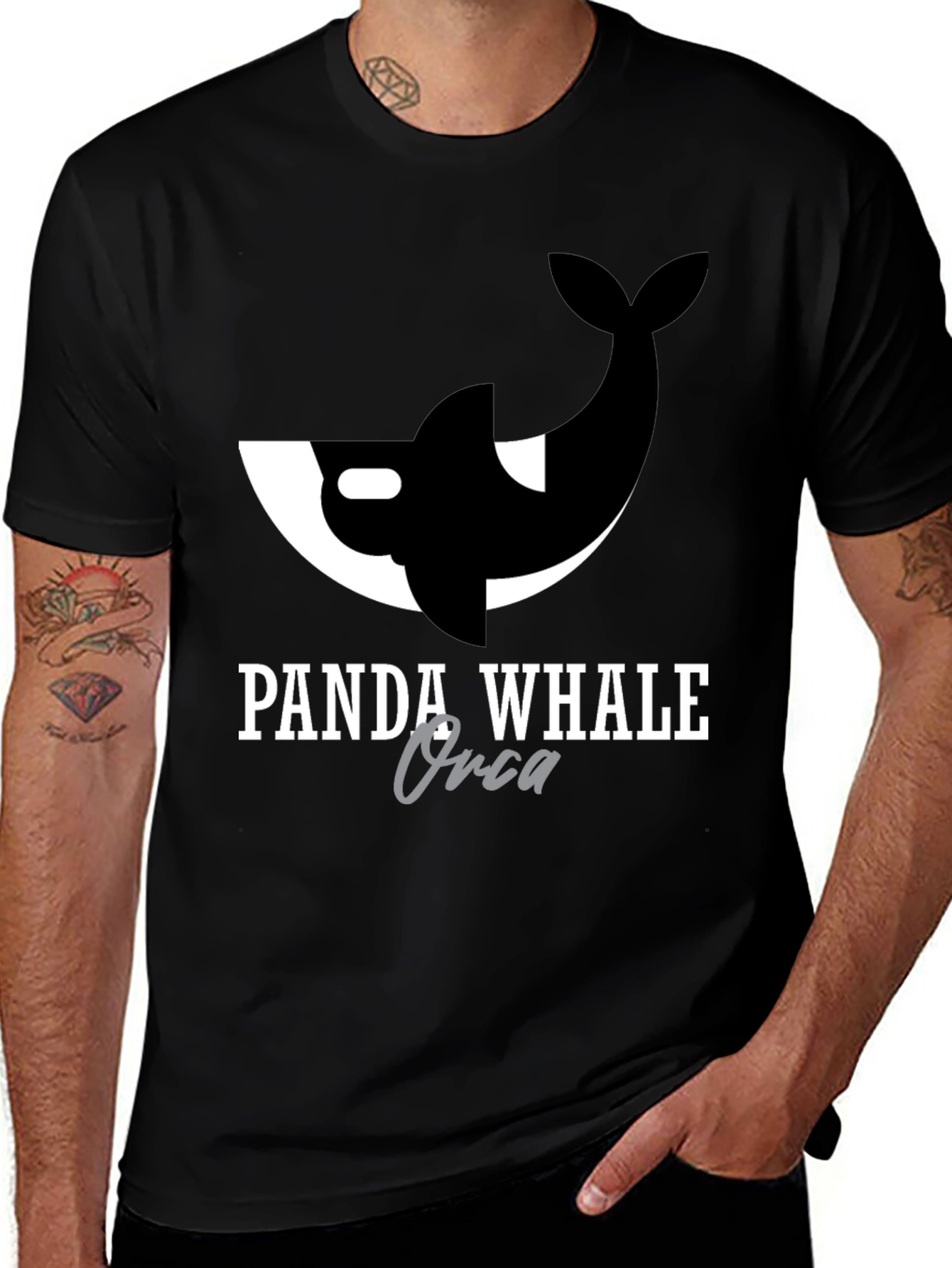 Panda Whale Orca Graphic Tee - Black Cotton T-Shirt