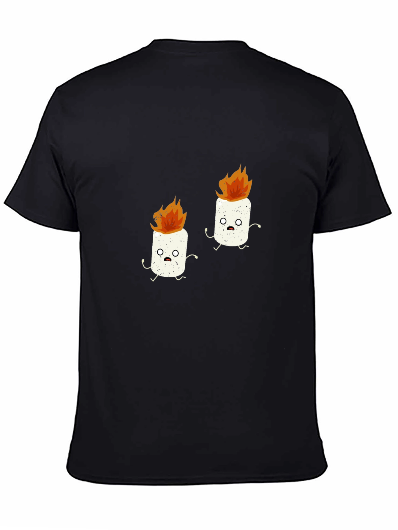 Funny Marshmallow Fire Graphic Black T-Shirt