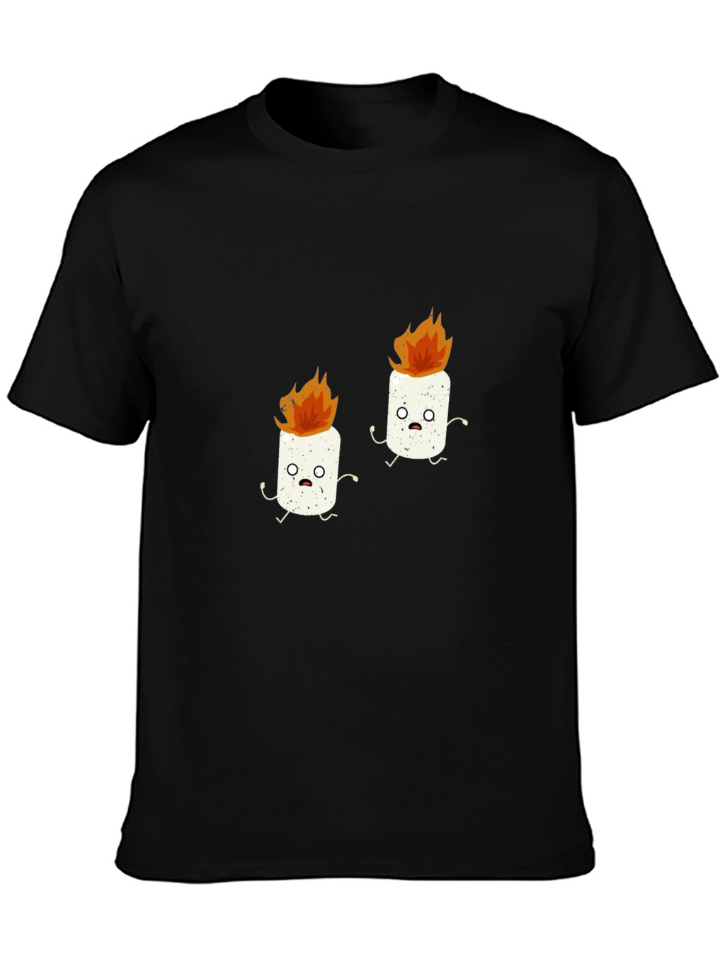 Funny Marshmallow Fire Graphic Black T-Shirt