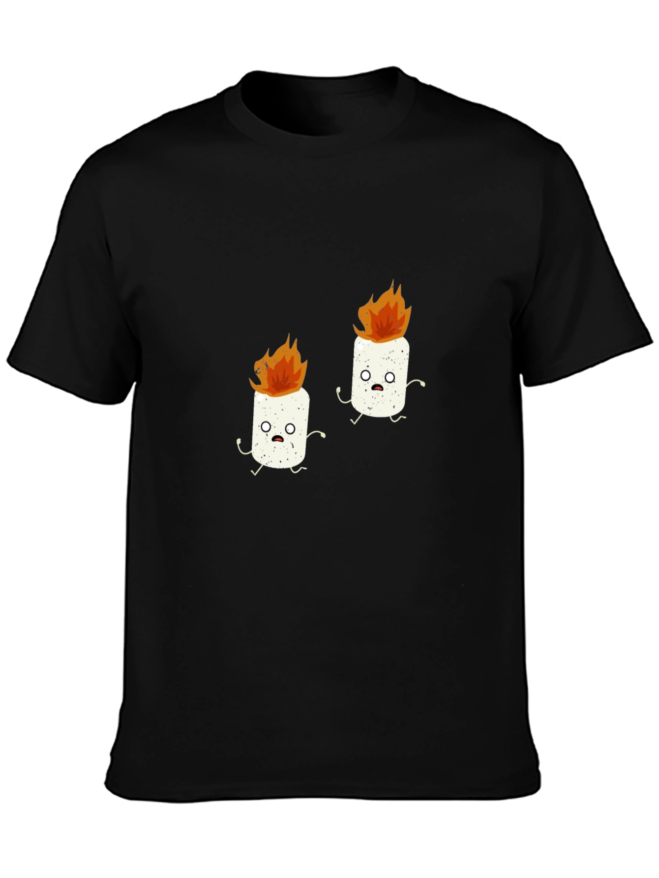 Funny Marshmallow Fire Graphic Black T-Shirt