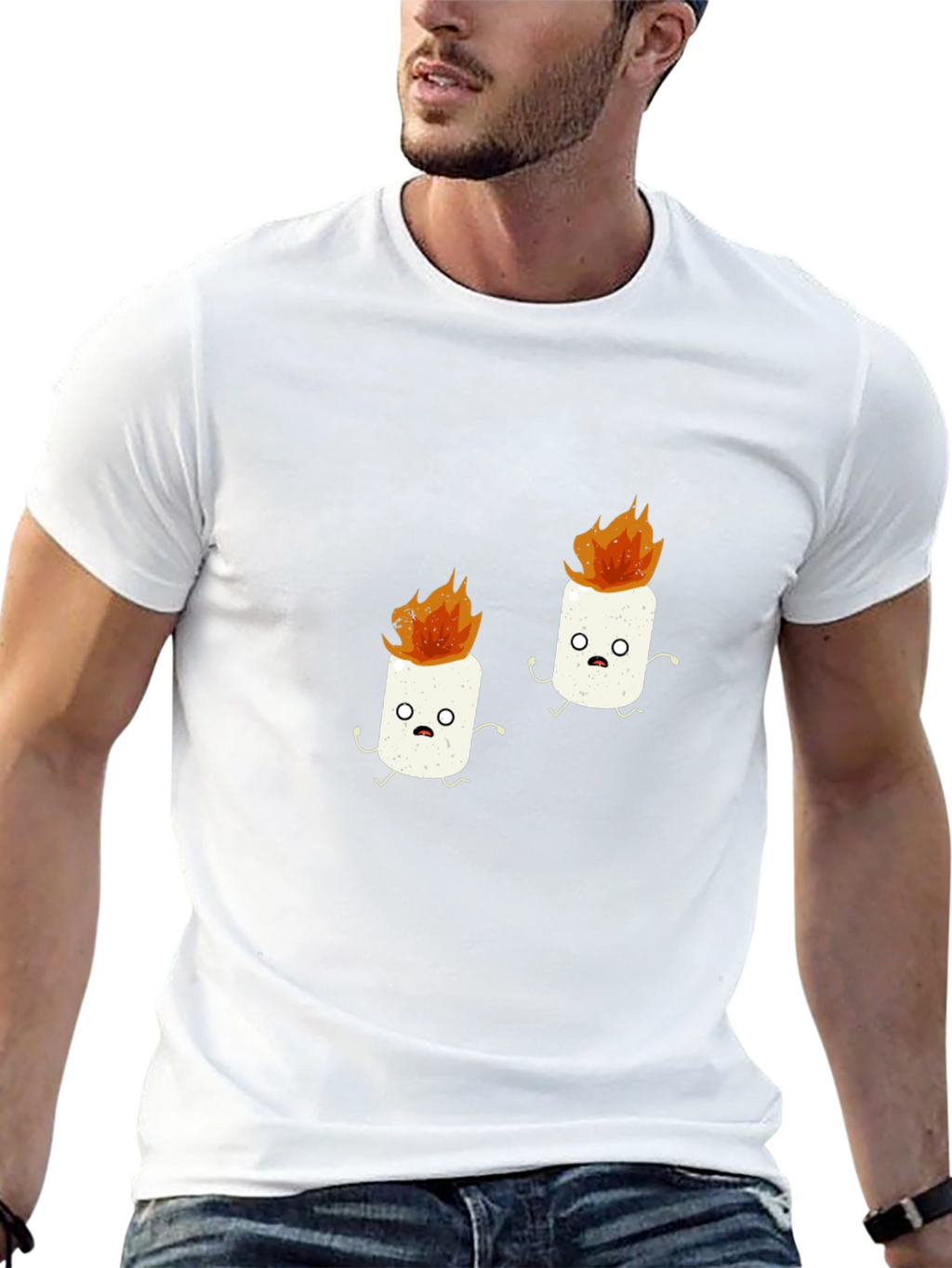 Funny Marshmallow Fire Graphic Black T-Shirt