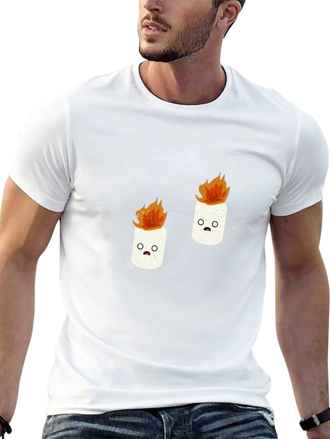 Funny Marshmallow Fire Graphic Black T-Shirt