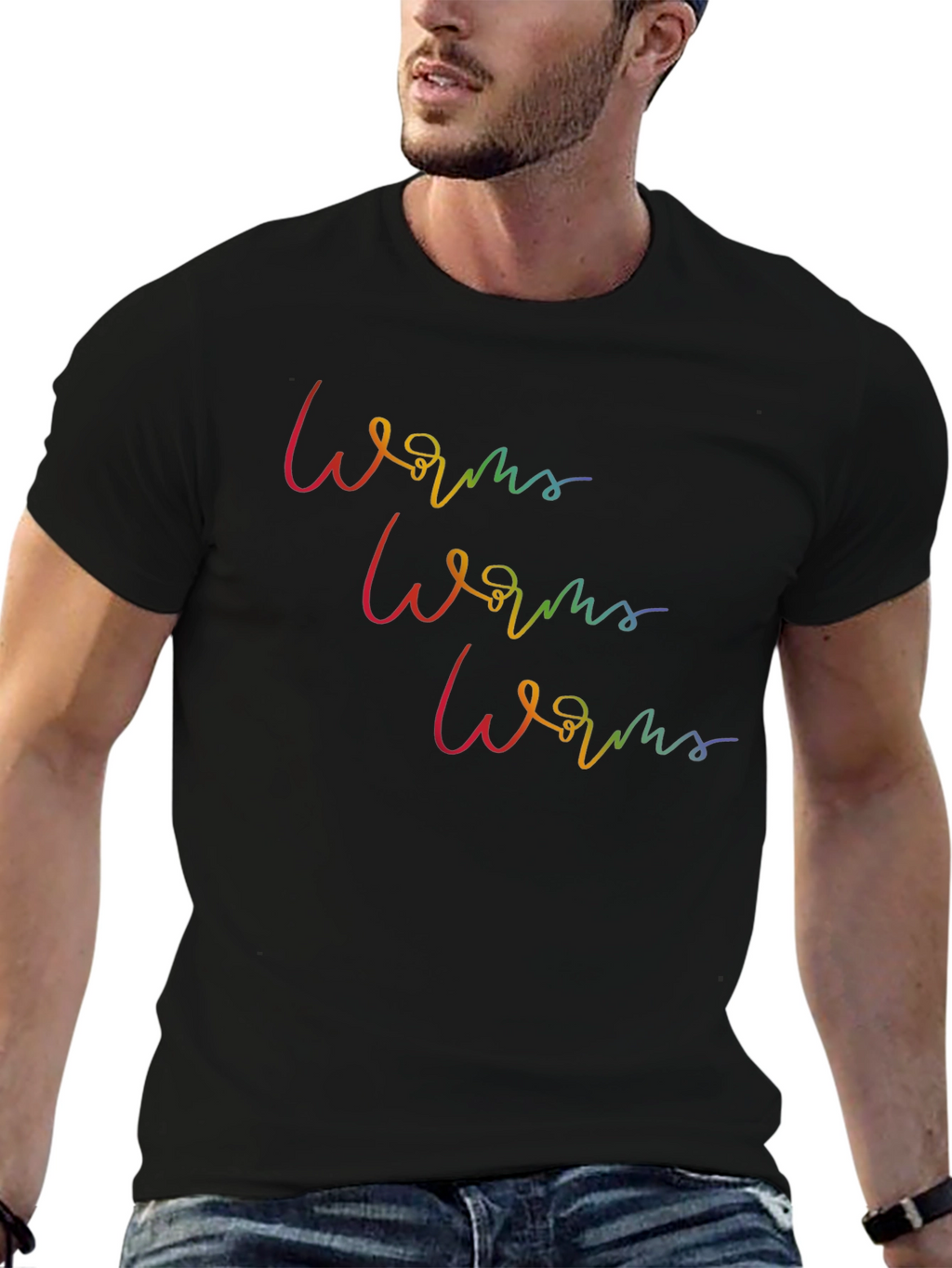 Rainbow Worms Graphic Tee - Black Cotton T-Shirt