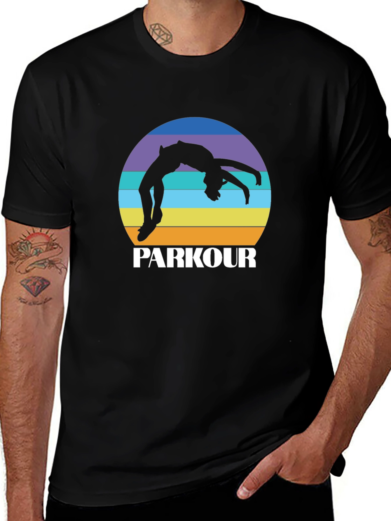 Parkour Silhouette Tee - Retro Sunset Design