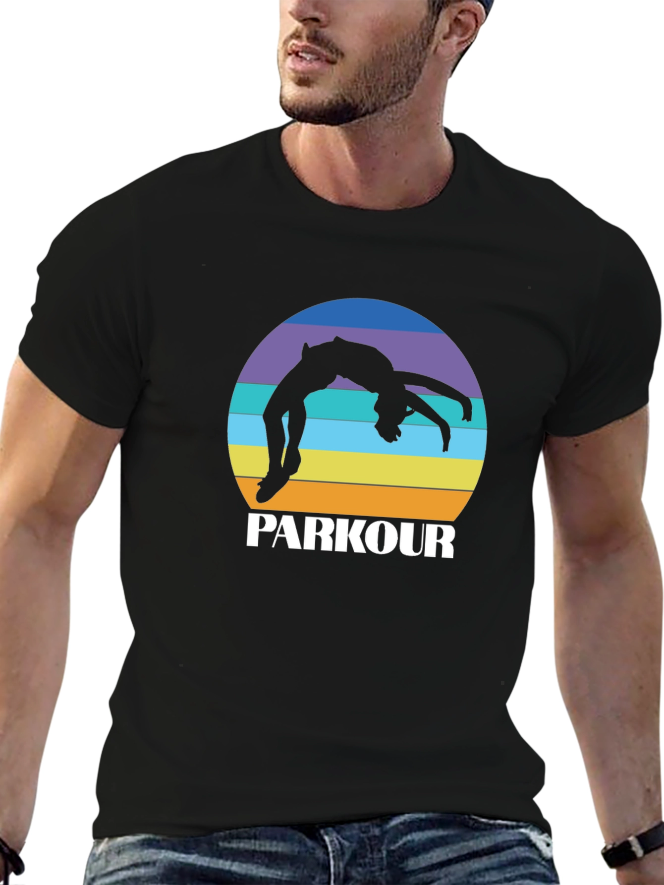 Parkour Silhouette Tee - Retro Sunset Design
