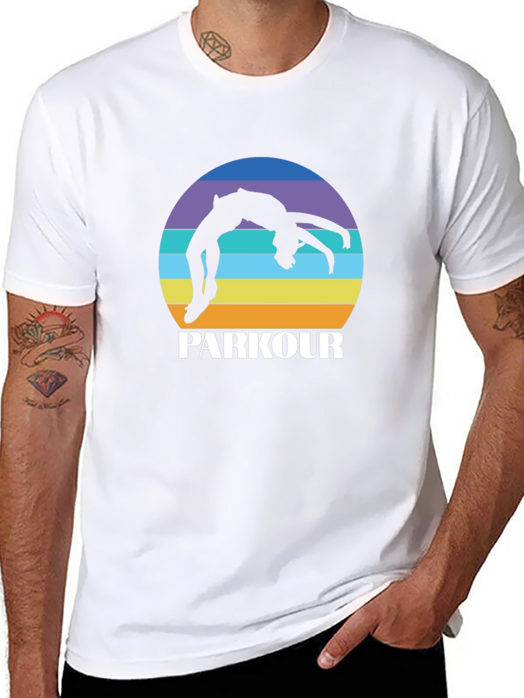 Parkour Silhouette Tee - Retro Sunset Design