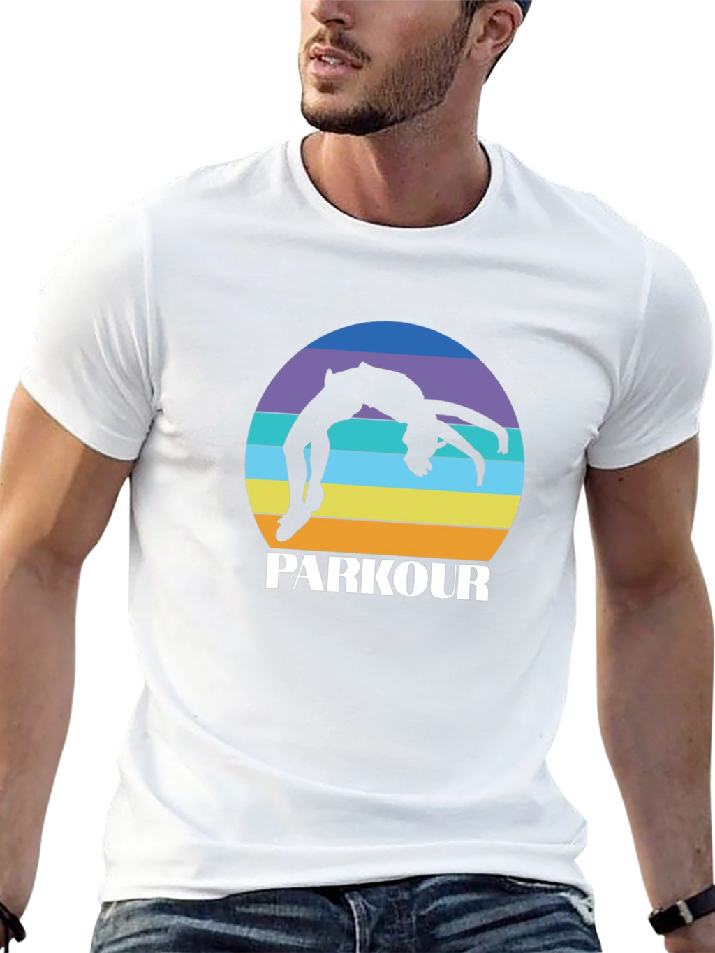 Parkour Silhouette Tee - Retro Sunset Design