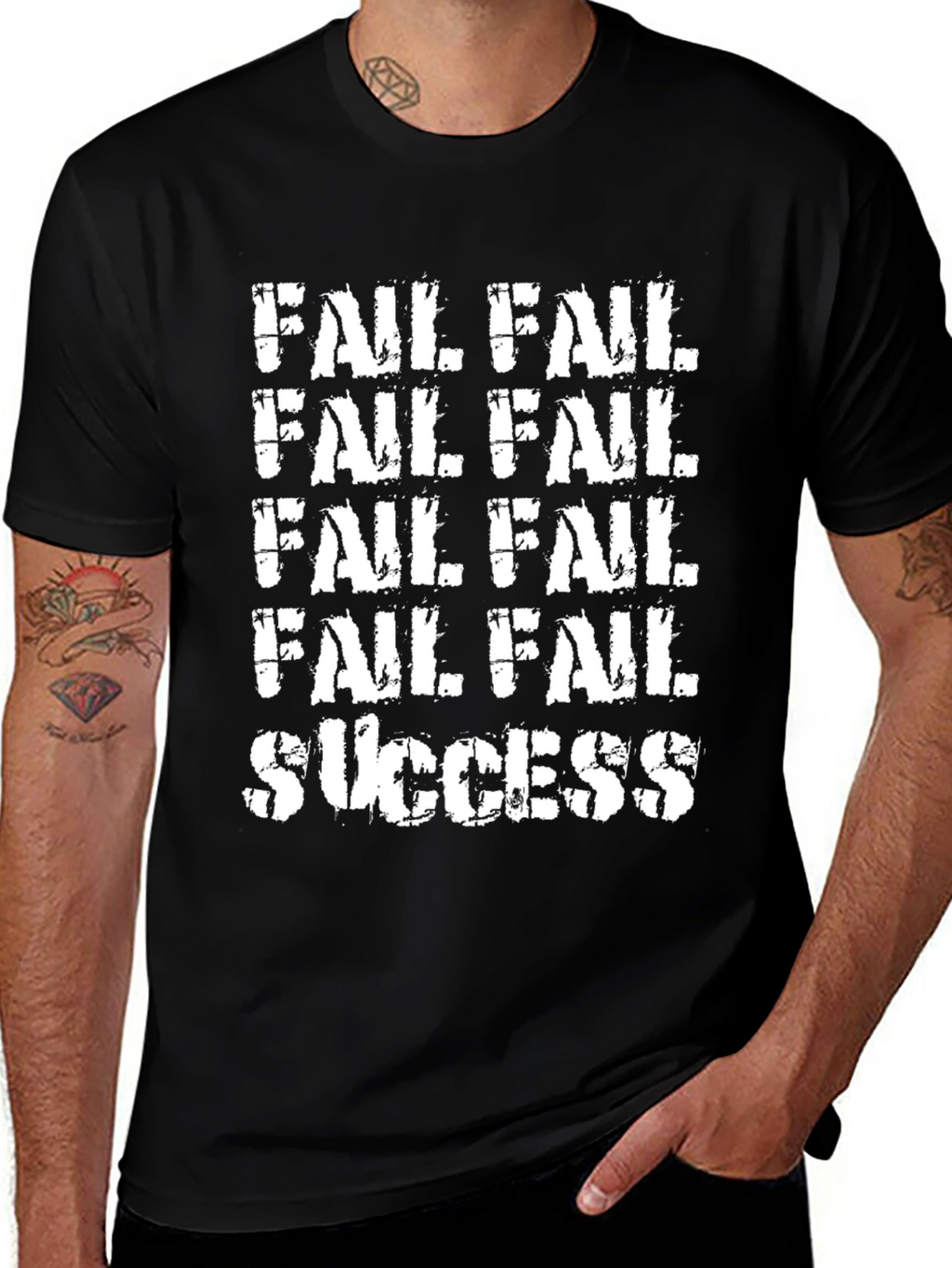 Fail Fail Fail Success Graphic Tee - Black T-Shirt