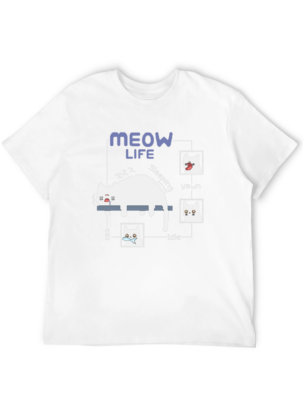 Meow Life Black T-Shirt - Pixel Cat