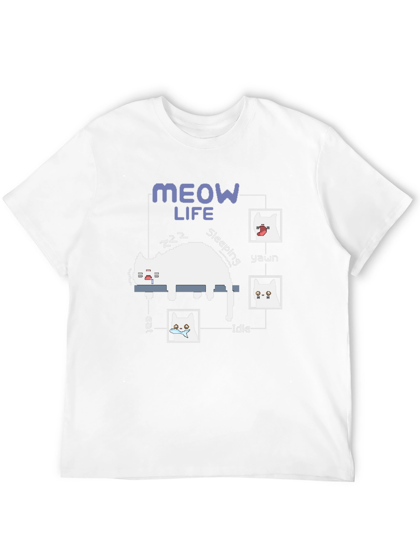 Meow Life Black T-Shirt - Pixel Cat