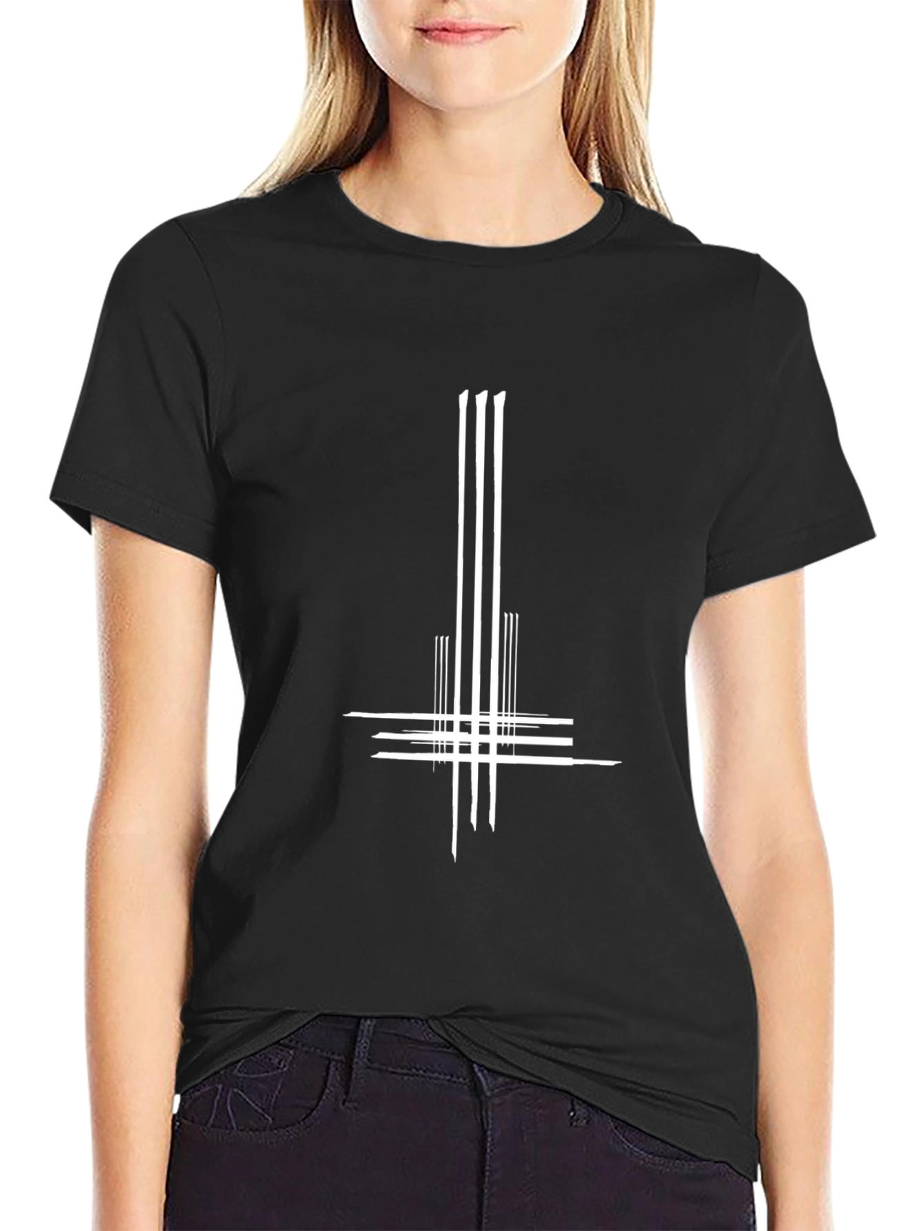 Black T-Shirt with White Inverted Cross Graphic