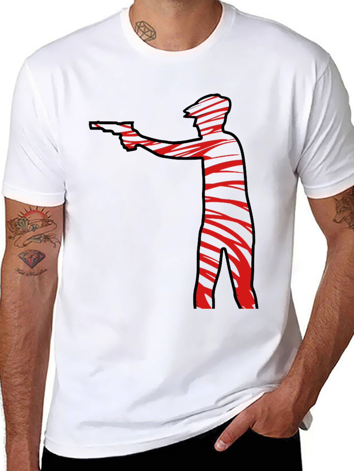 Striped Gunman Graphic Black T-Shirt