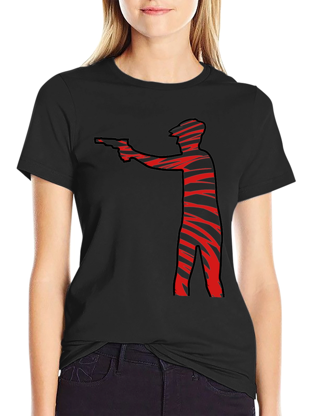 Striped Gunman Graphic Black T-Shirt