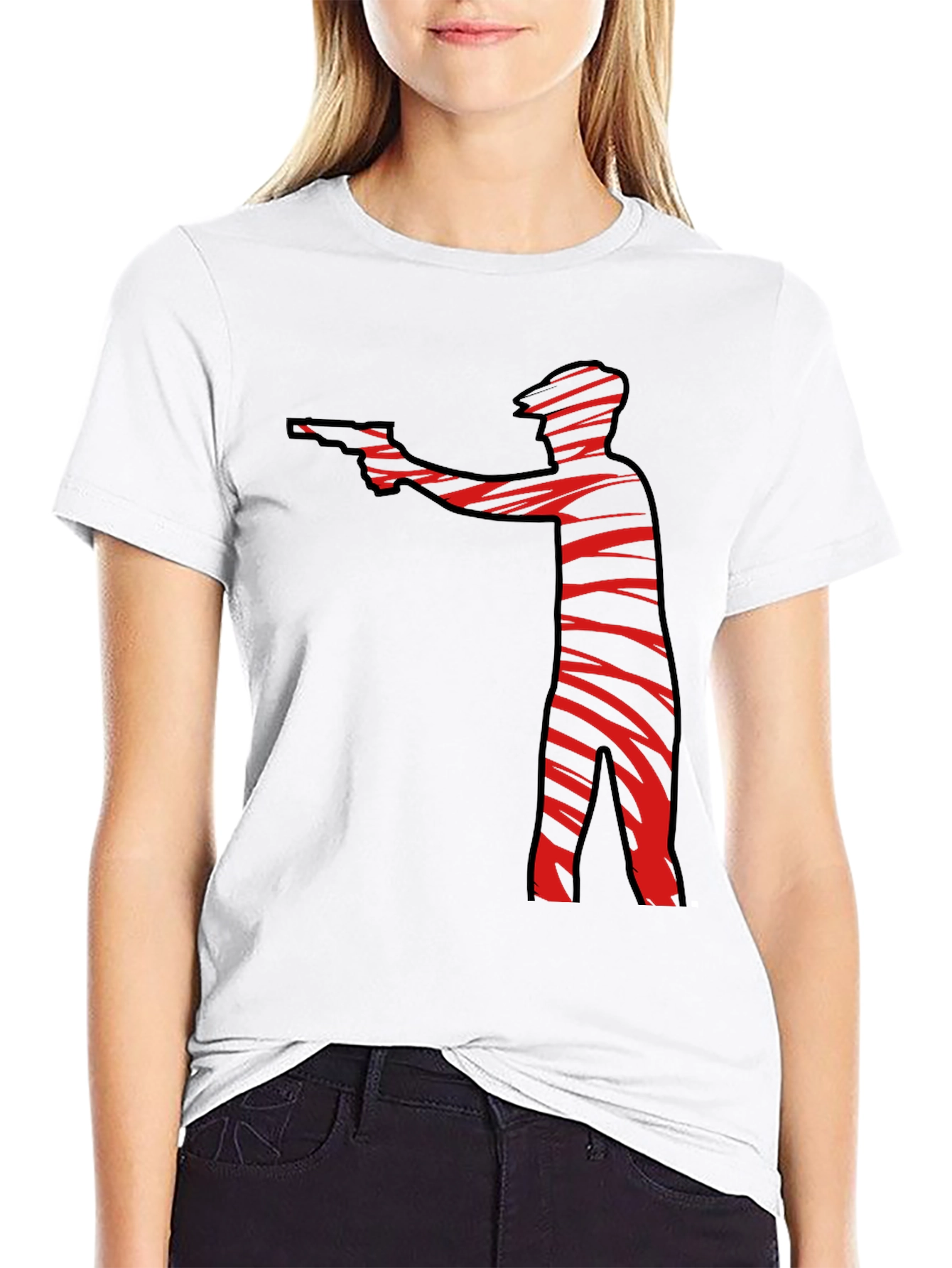 Striped Gunman Graphic Black T-Shirt