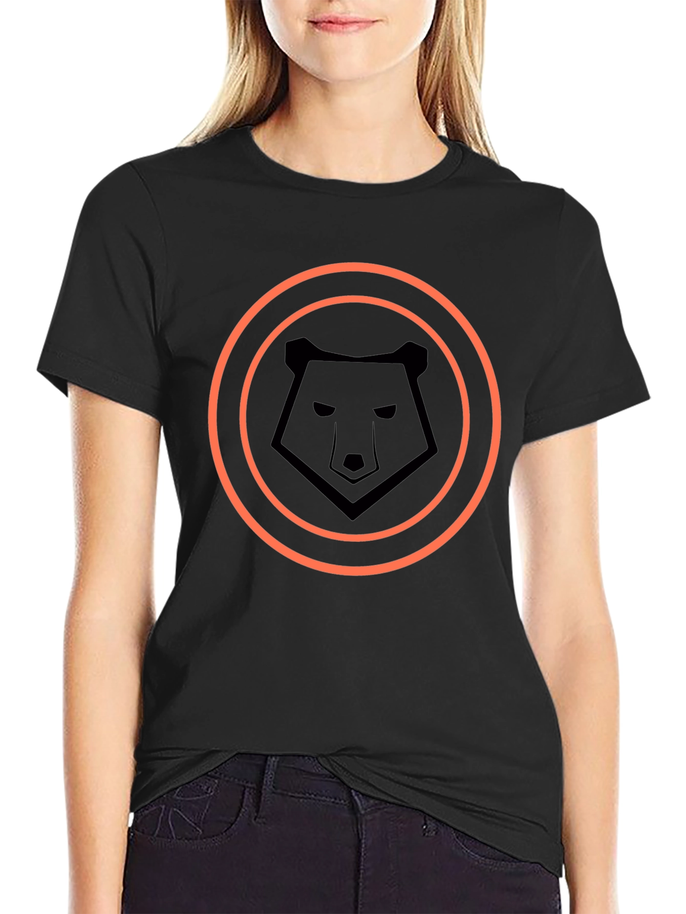 Modern Black T-Shirt with Geometric Bear Logo