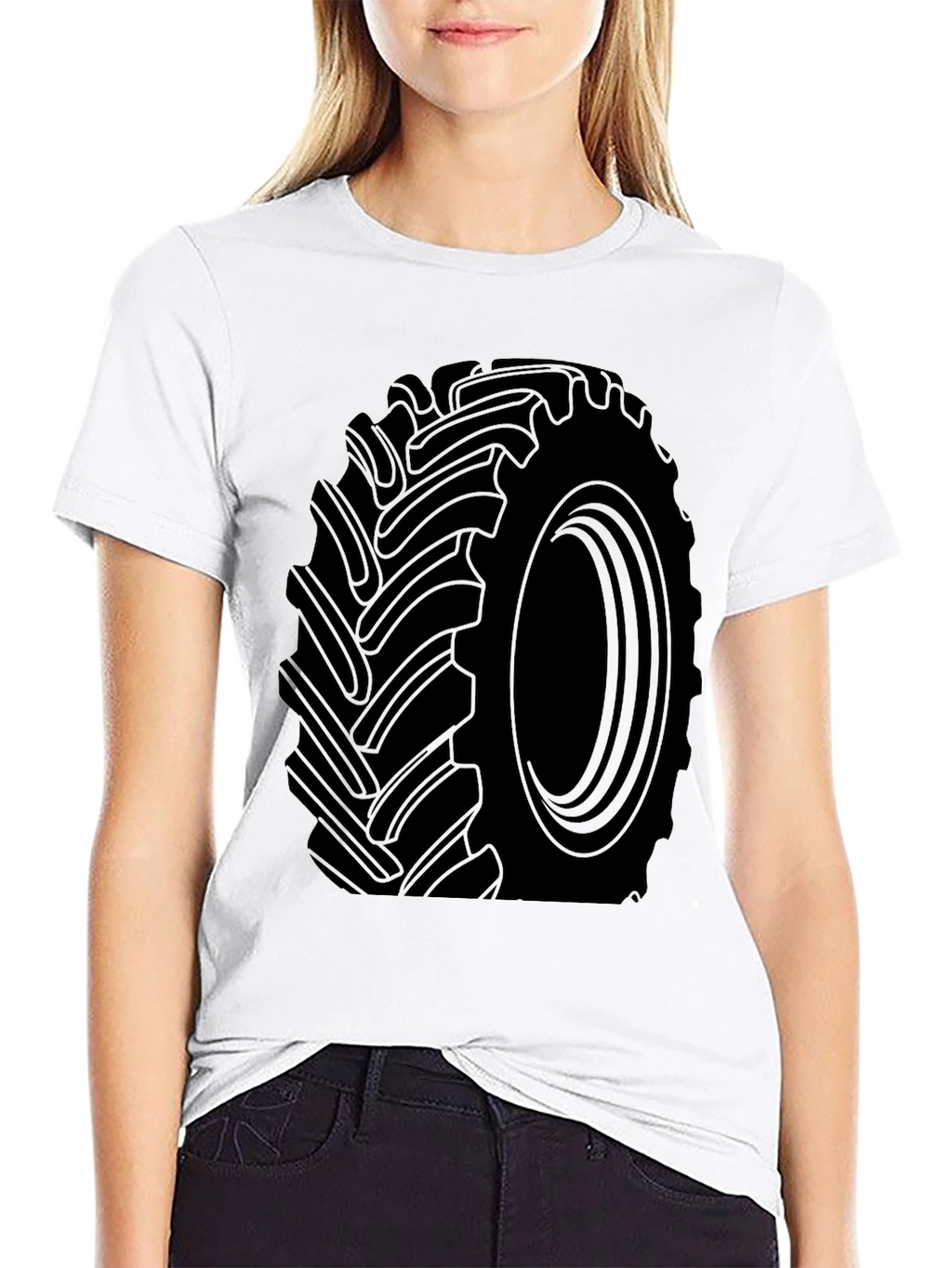 Tractor Tire Graphic Tee - Black Cotton T-Shirt