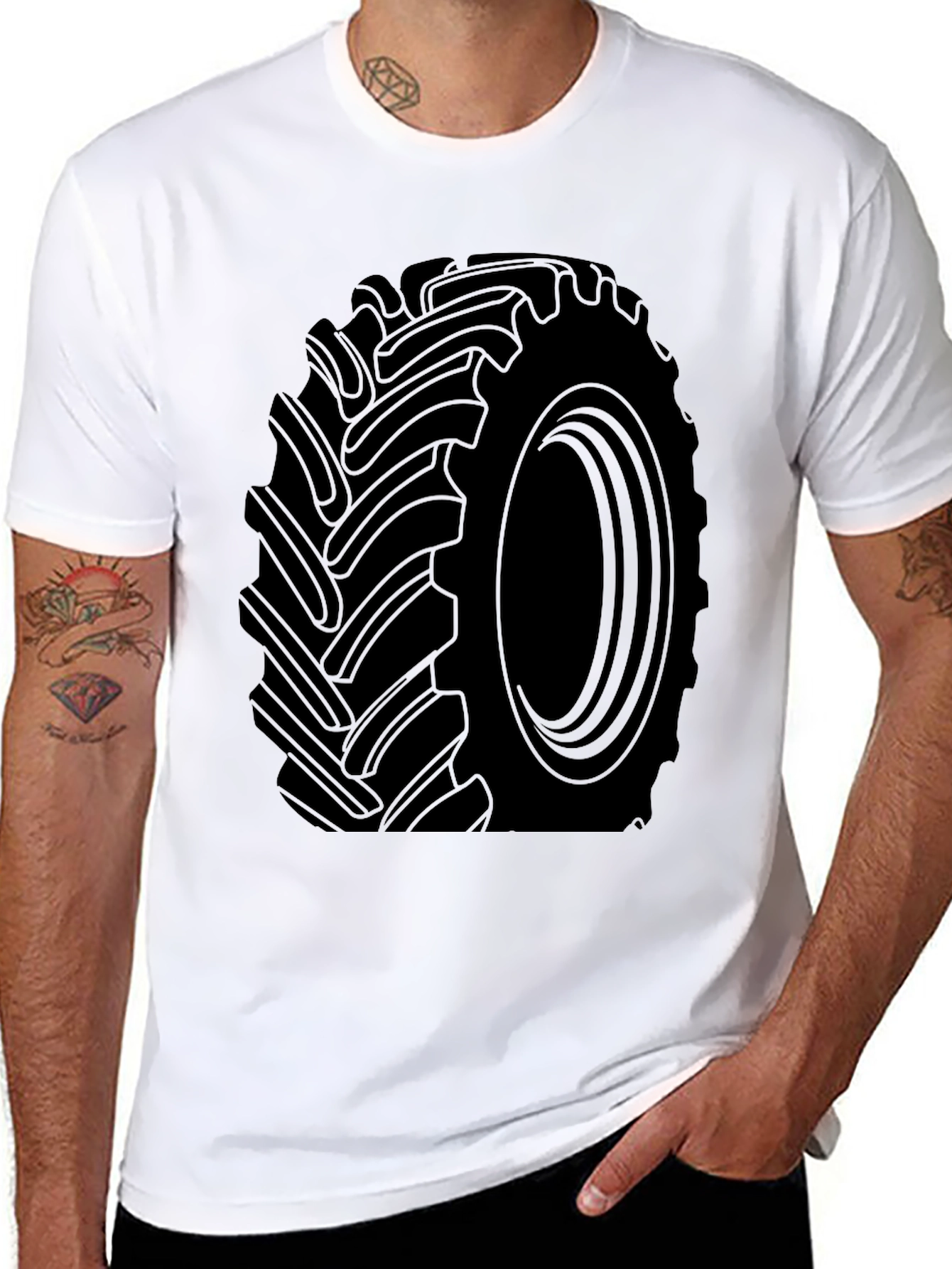 Tractor Tire Graphic Tee - Black Cotton T-Shirt
