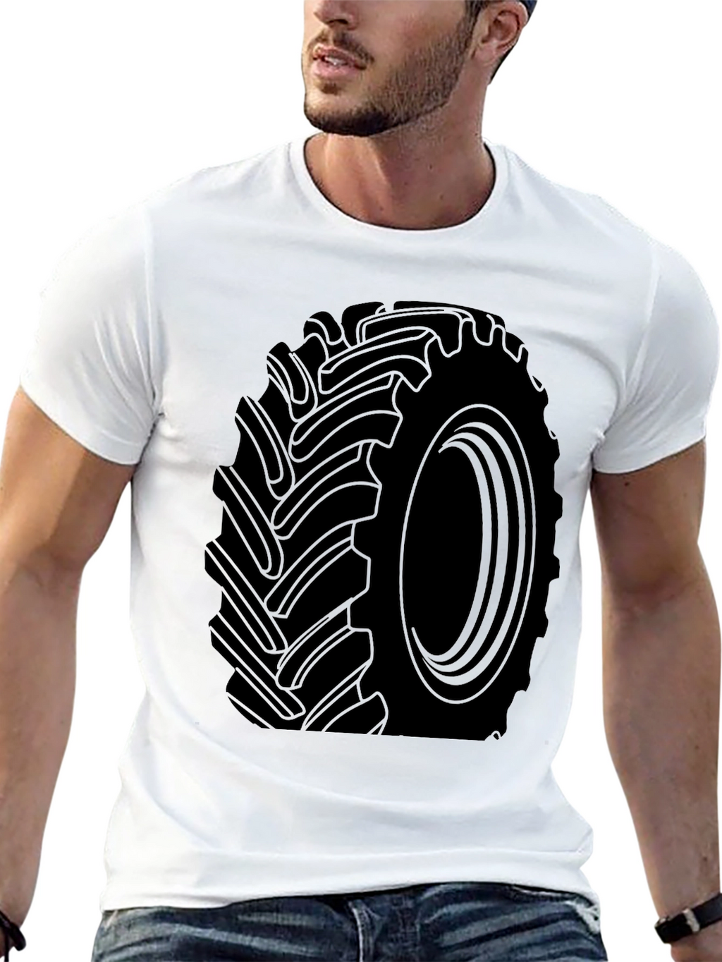 Tractor Tire Graphic Tee - Black Cotton T-Shirt