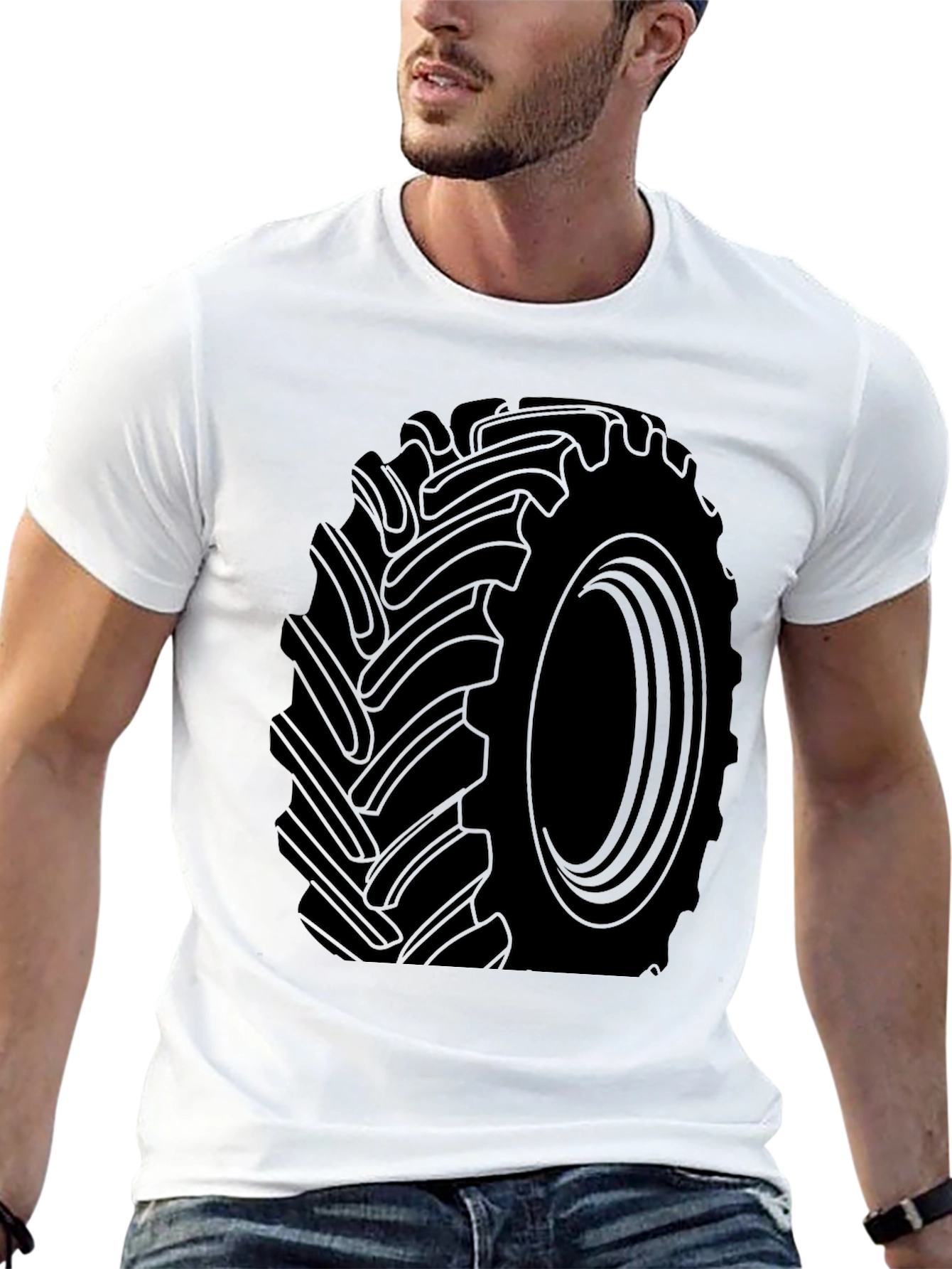 Tractor Tire Graphic Tee - Black Cotton T-Shirt